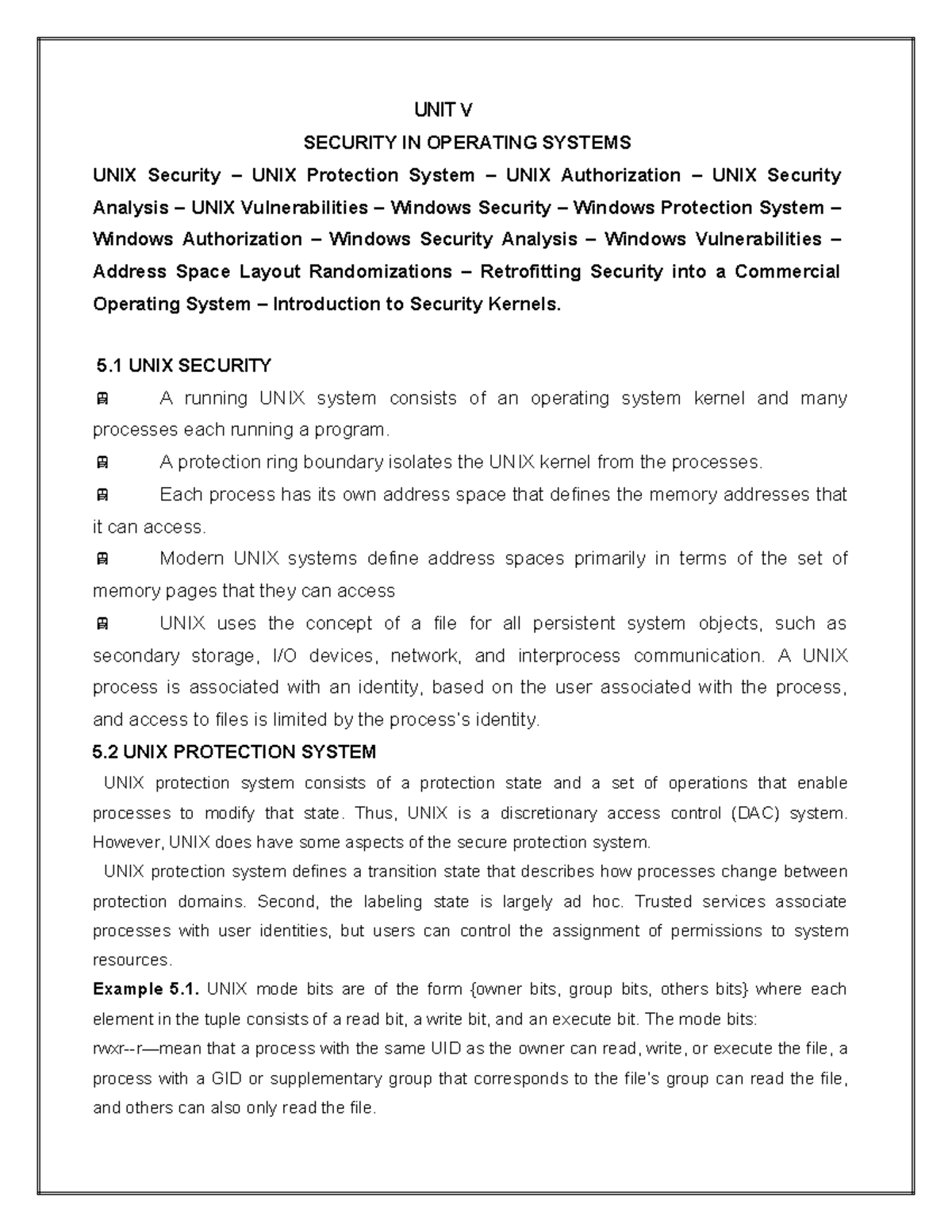 OS UNIT V: Security in UNIX & Windows Operating Systems - Studocu