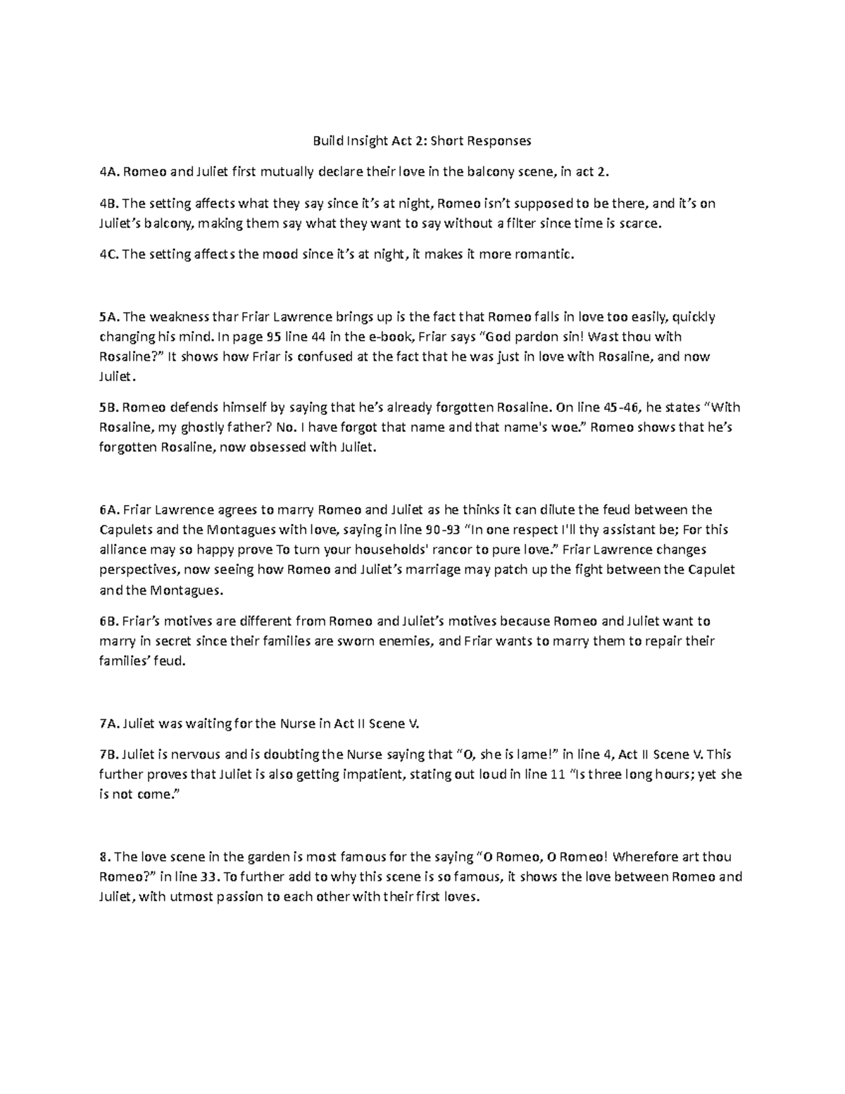 Build Insight Act 2 - Romeo and Juliet first mutually declare their ...