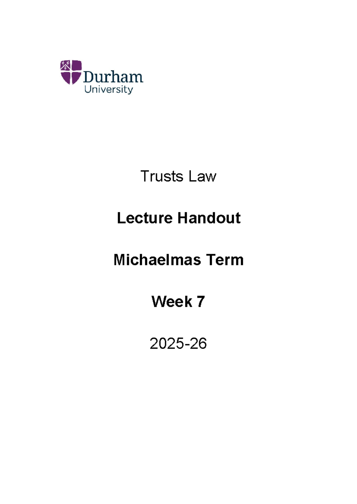Trusts Law Lecture Handout: Week 7 - Beneficiary Principle & Purpose ...