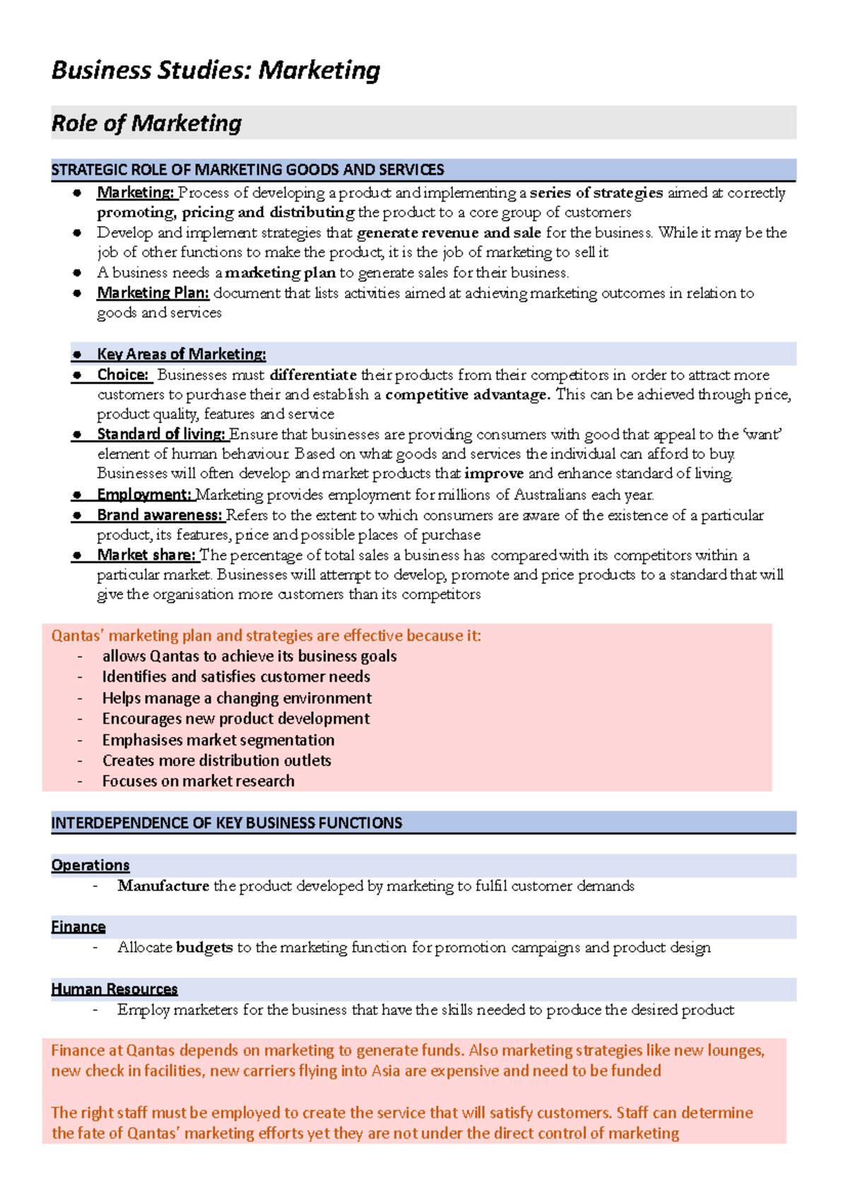 Business Studies: Marketing Strategies and Key Concepts (MKT101) - Studocu