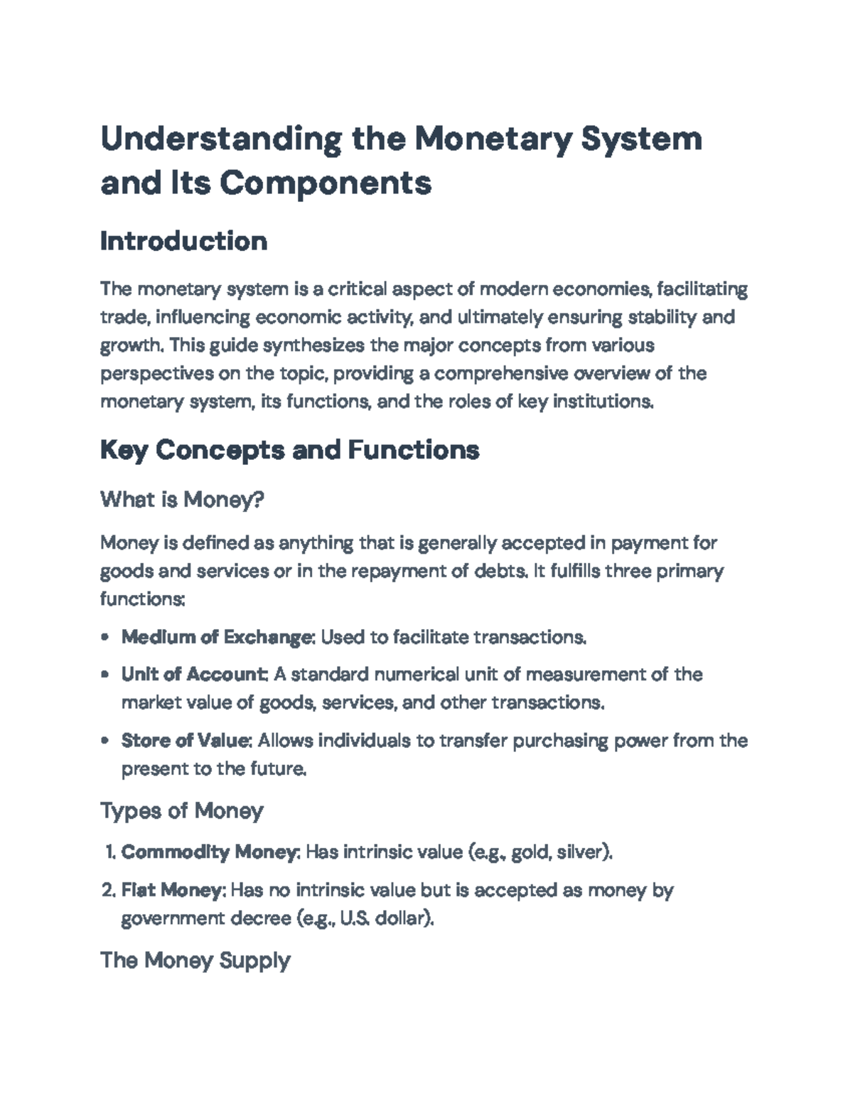Understanding the Monetary System: Functions, Challenges, and History ...