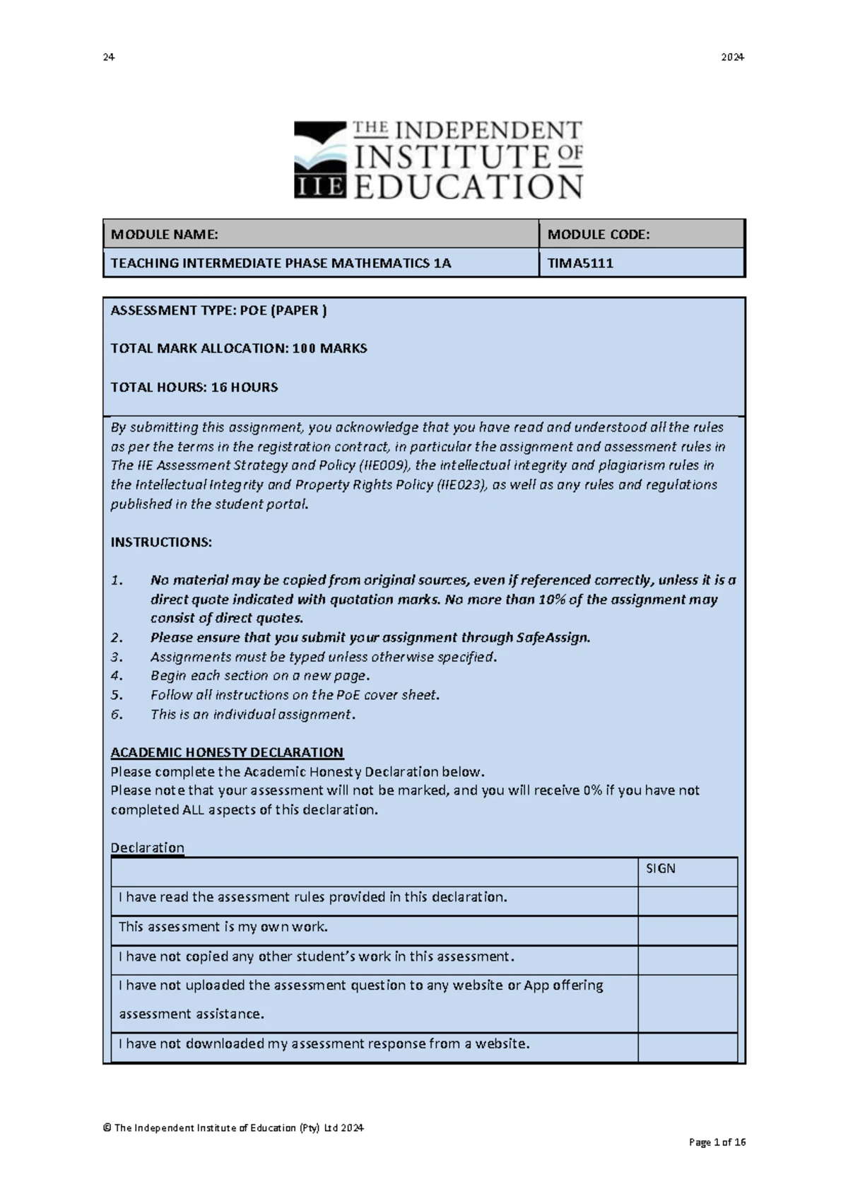 IPTL6111 Assignment 1: Understanding and Applying CAPS in Education ...
