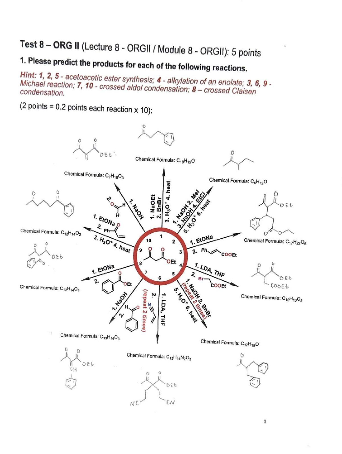 Test 8 ORG II (Lecture 8 ORG II Module 8): Reaction Predictions