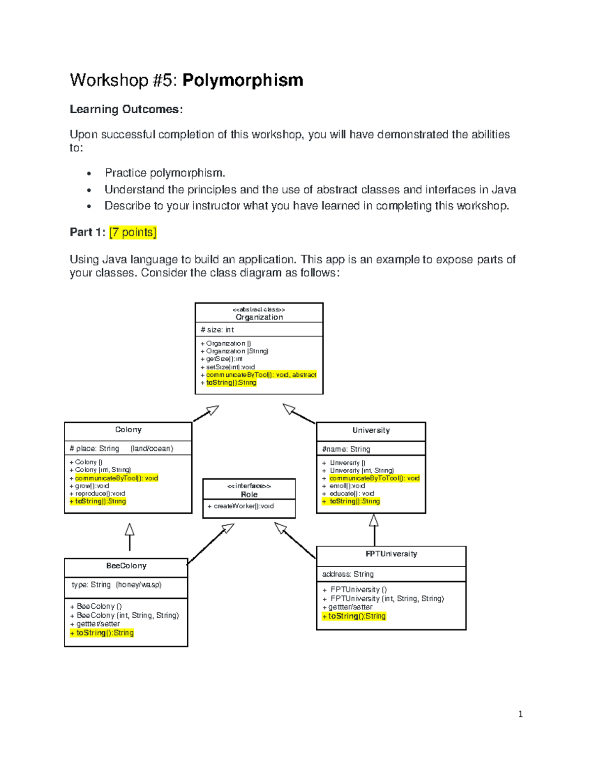 Workshop 5 - source - Workshop #5: Polymorphism Learning Outcomes: Upon ...