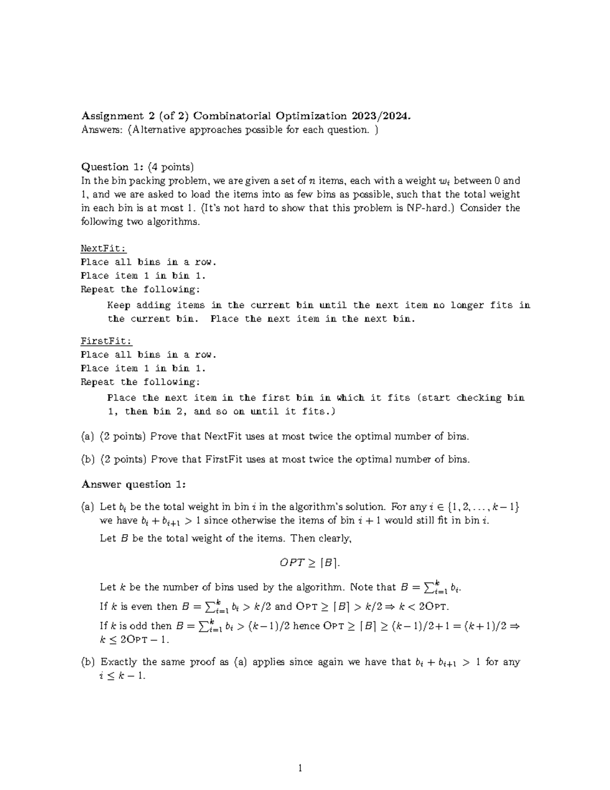 Combinatorial Optimization Assignment 2 Solutions (2023/2024) - Studeersnel