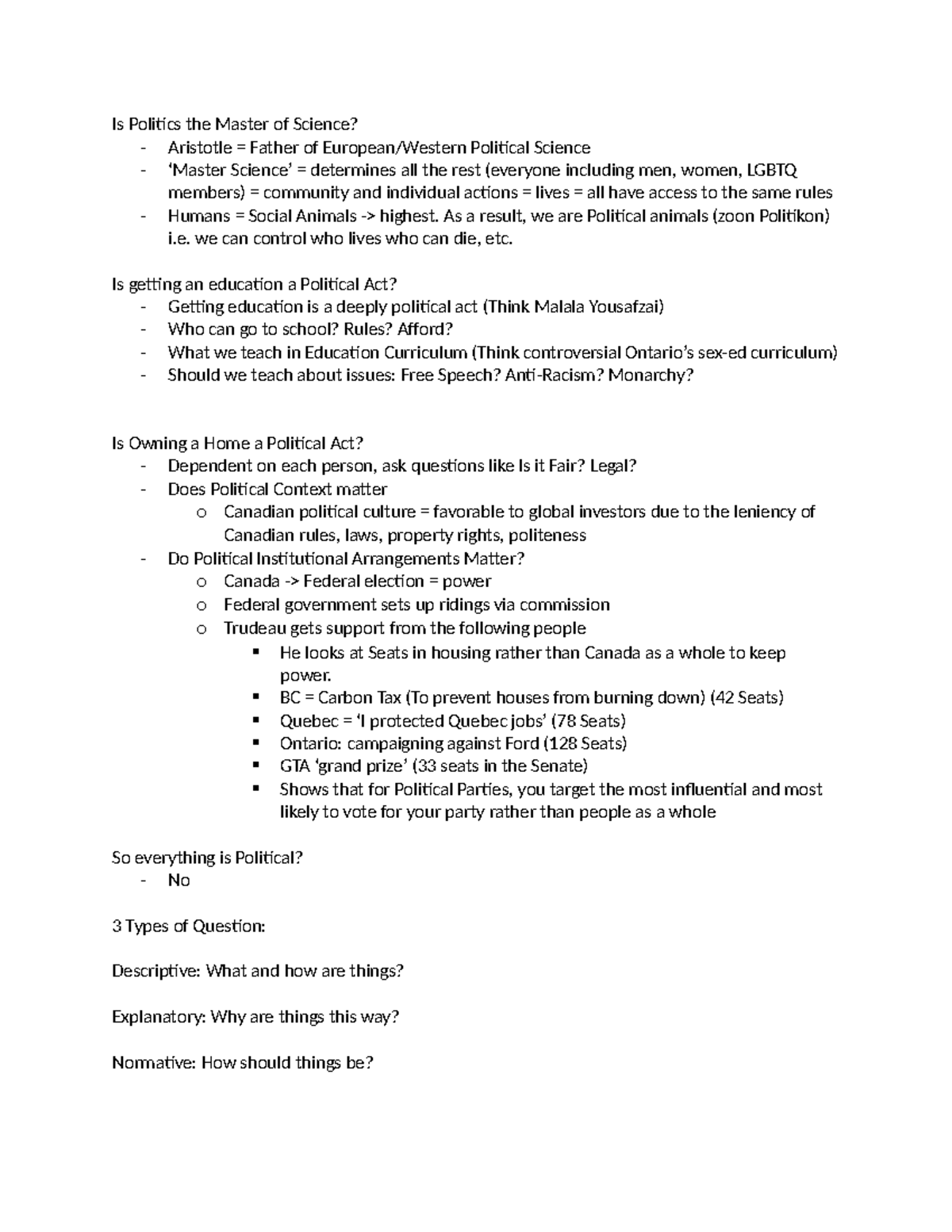 Poli Sci 101: Lecture 1 Notes on Politics and Governing Ideas - Studocu