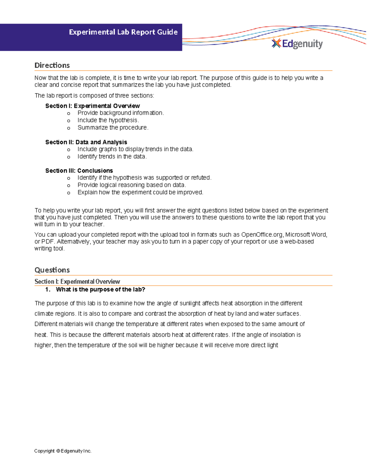 Experimental Lab Report Guide - Experimental Lab Report Guide ...