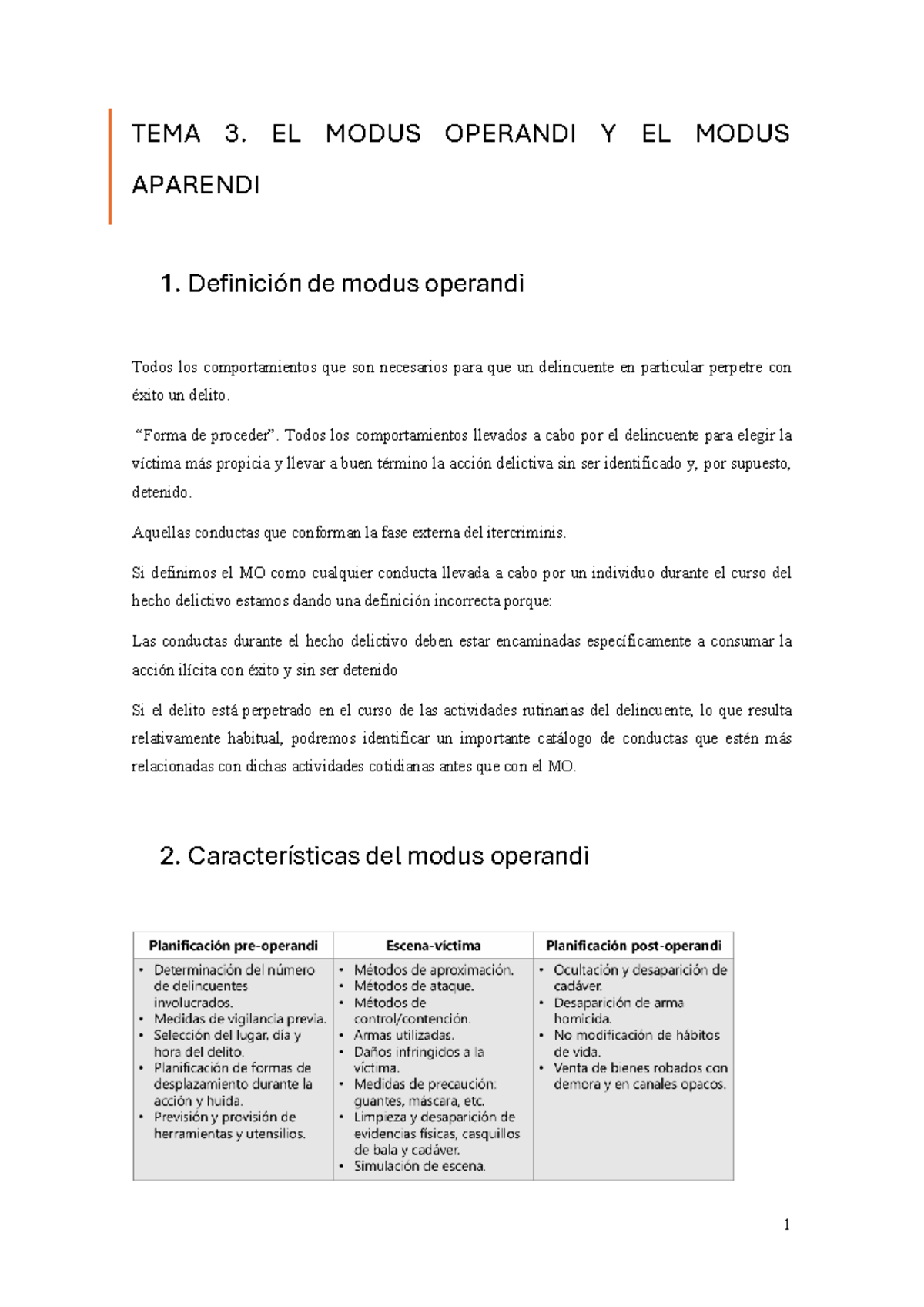 Tema 3: Modus Operandi y Modus Apprendi en Perfiles Criminales - Studocu