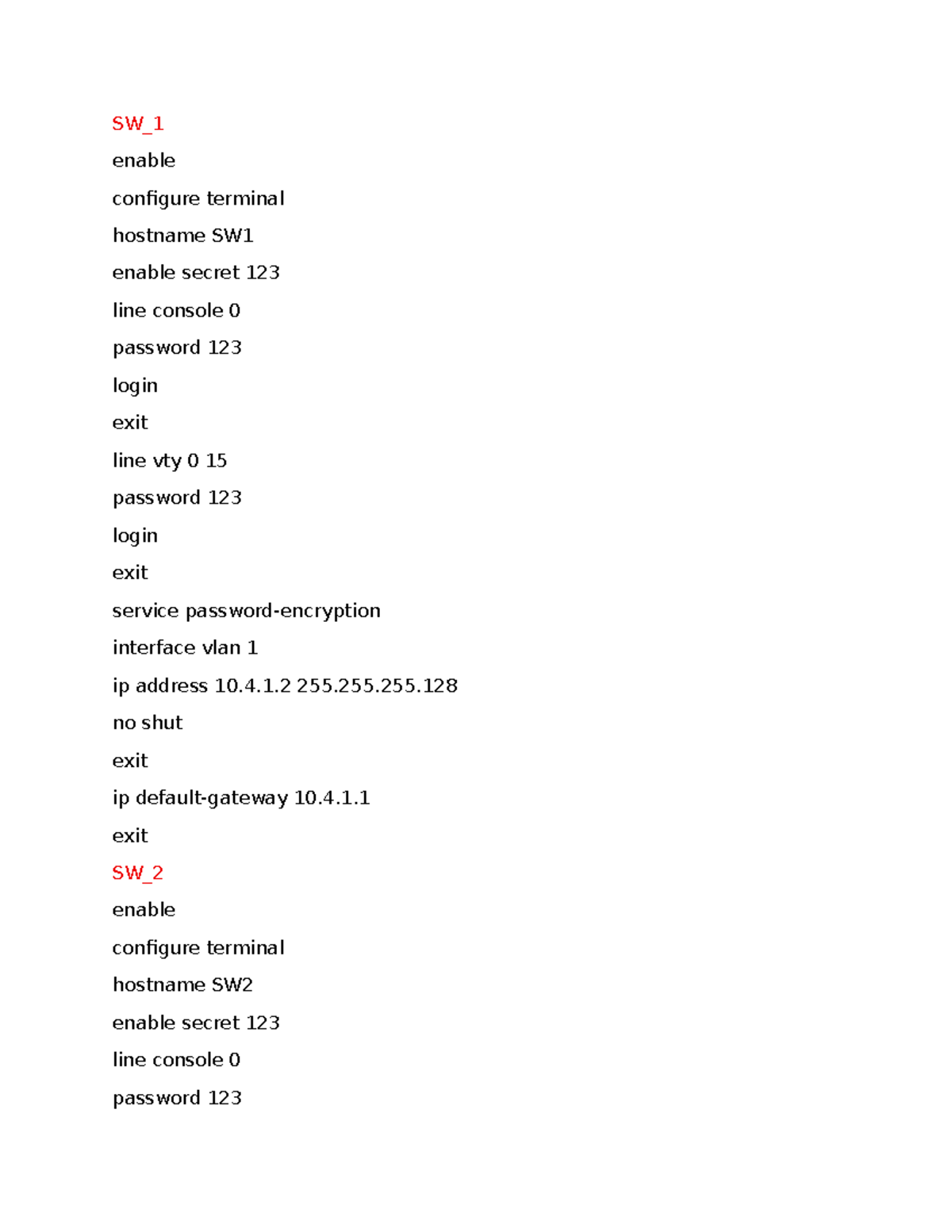 SW Configuration Guide: SW_1, SW_2, and SW_3 Setup - Studocu
