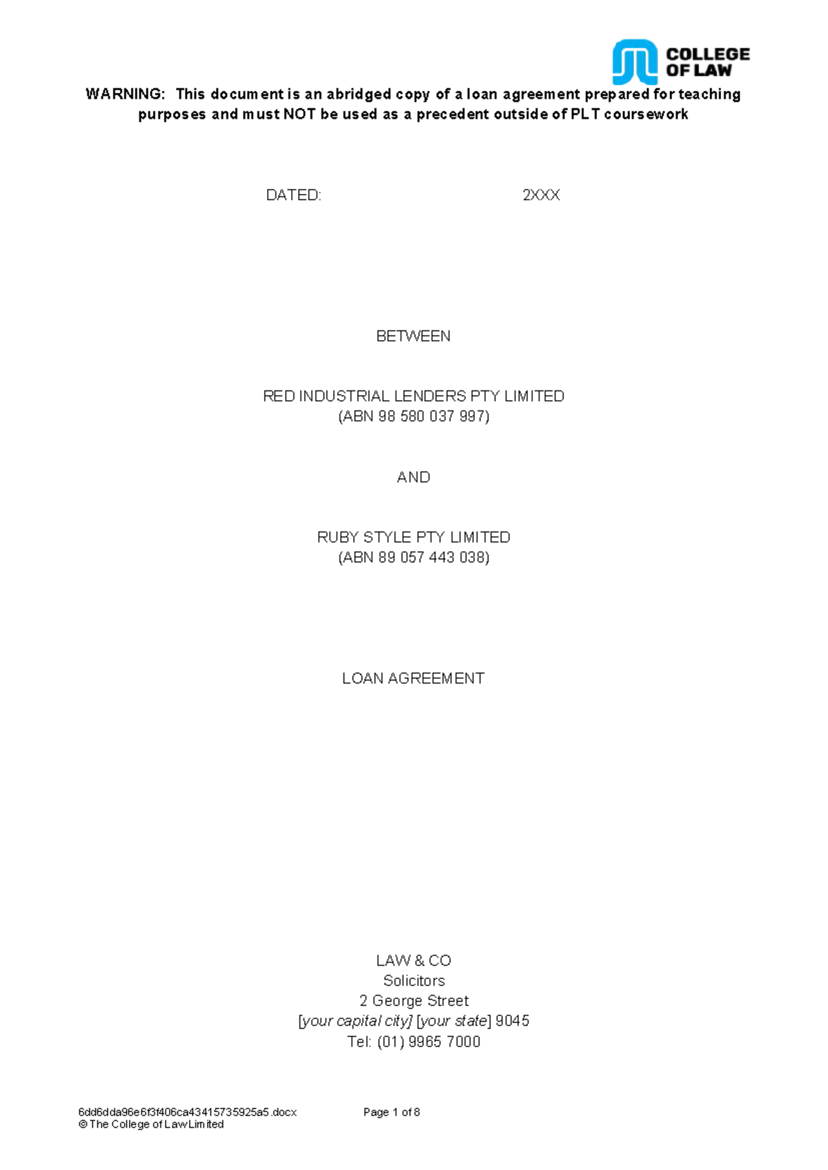 BF T1 A1 Ruby Style Case Study Loan Agreement (Amended) 2023 - Studocu