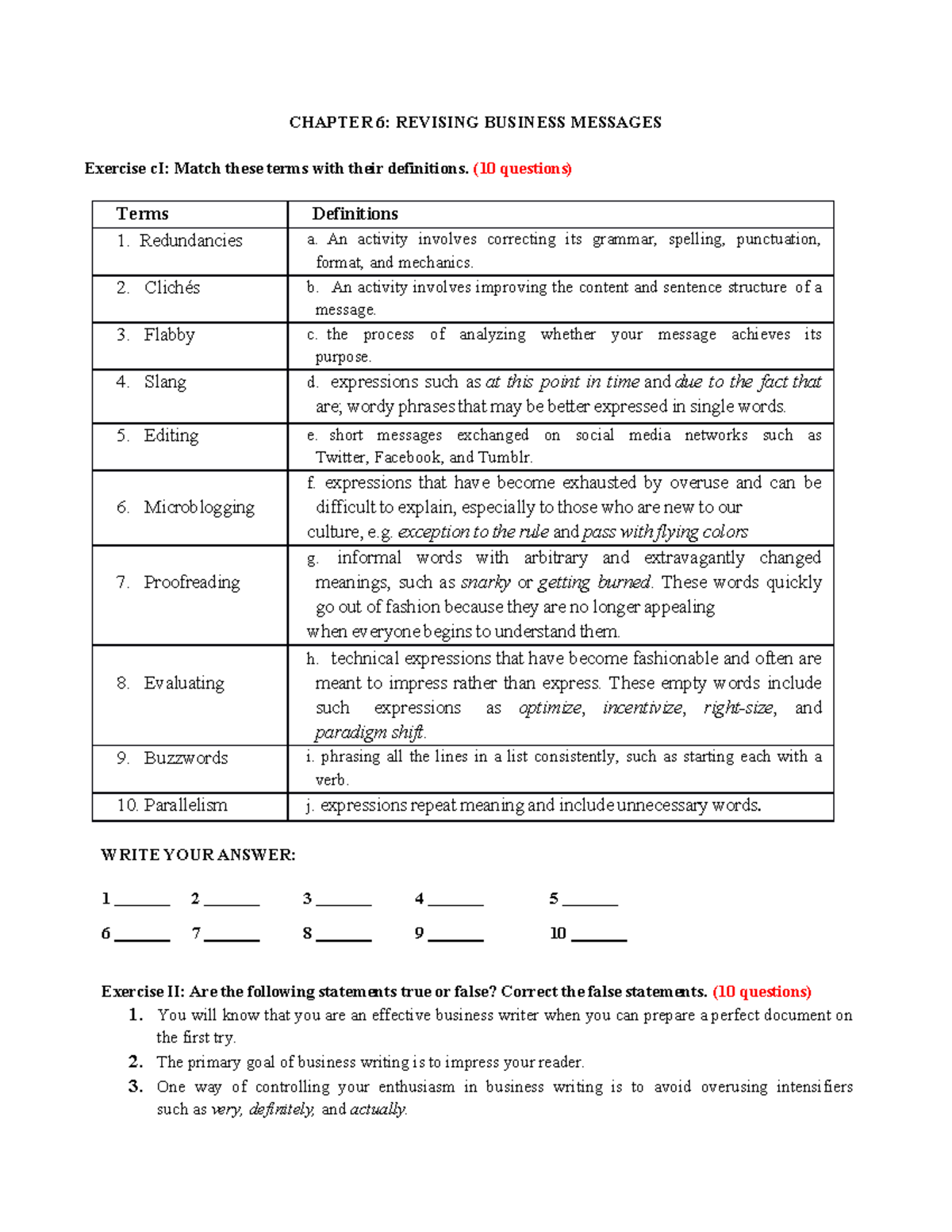 CHAPTER 6: REVISING BUSINESS MESSAGES - Exercises and Analysis - Studocu