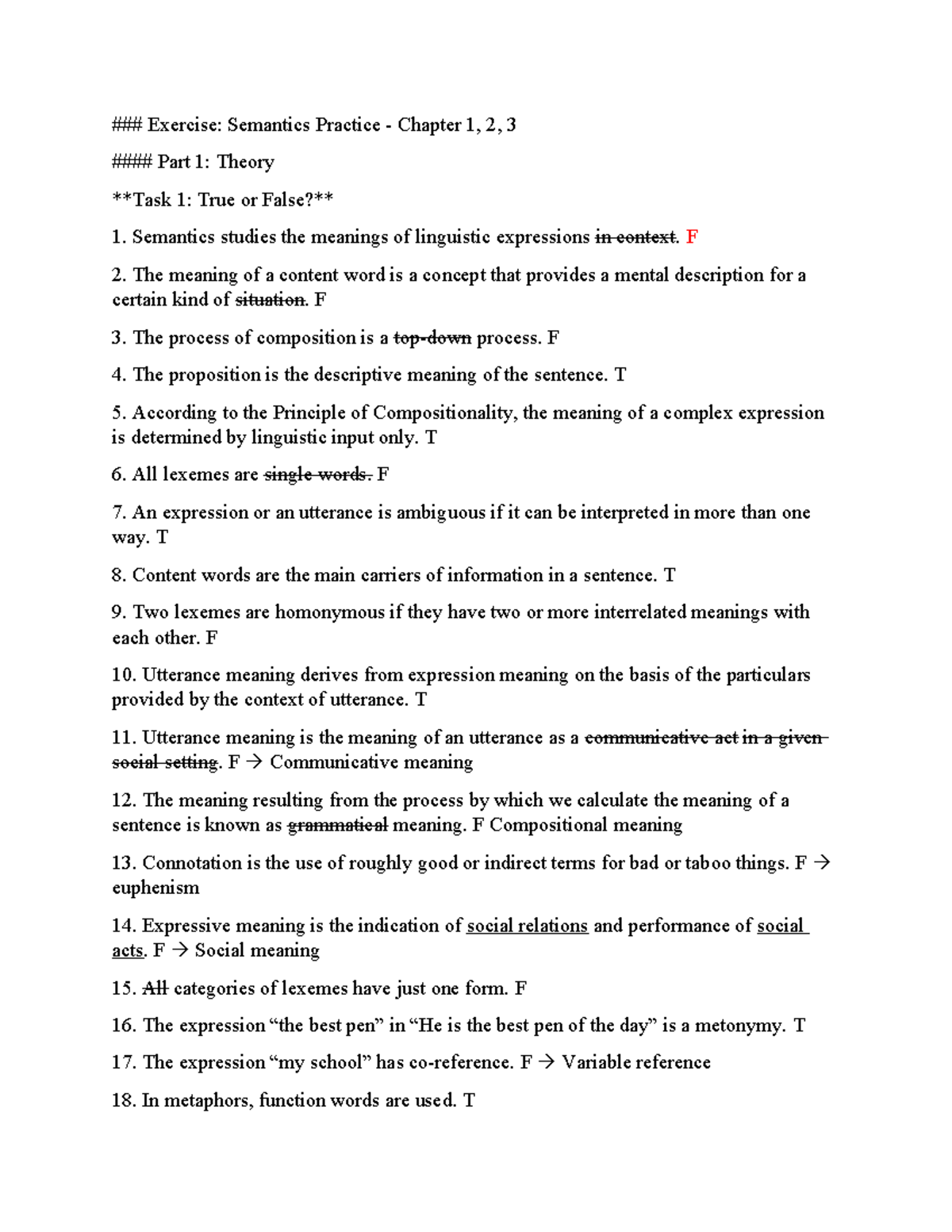 Semantics Practice - Chapter 1, 2, 3 Exercises and Analysis - Studocu