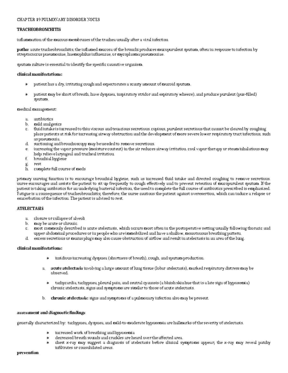 Chap 19: Pulmonary Disorders Comprehensive Notes and Management - Studocu