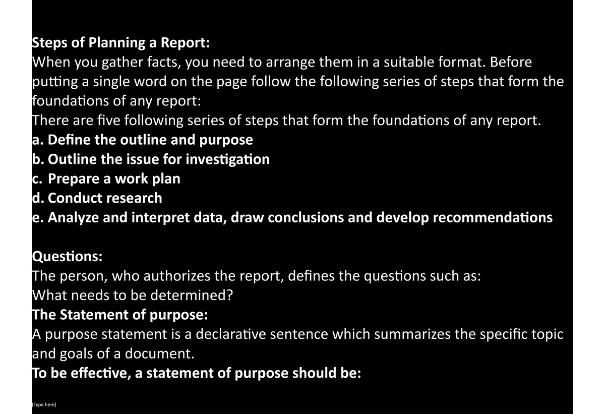 Eng201 finals - Steps of Planning a Report: When you gather facts, you 