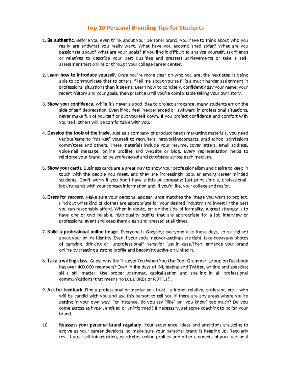Top 10 Personal Branding Tips for Students: A Guide to Success - Studocu