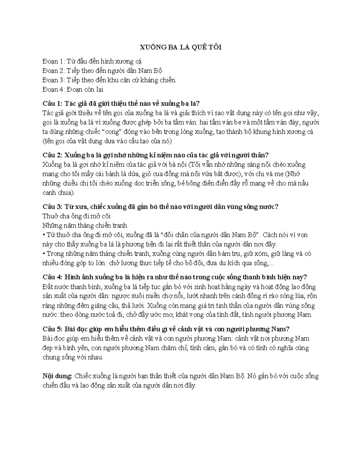XUỒNG BA LÁ QUÊ TÔI: Ý NGHĨA VÀ HÌNH ẢNH TRONG ĐỜI SỐNG NAM BỘ - Studocu