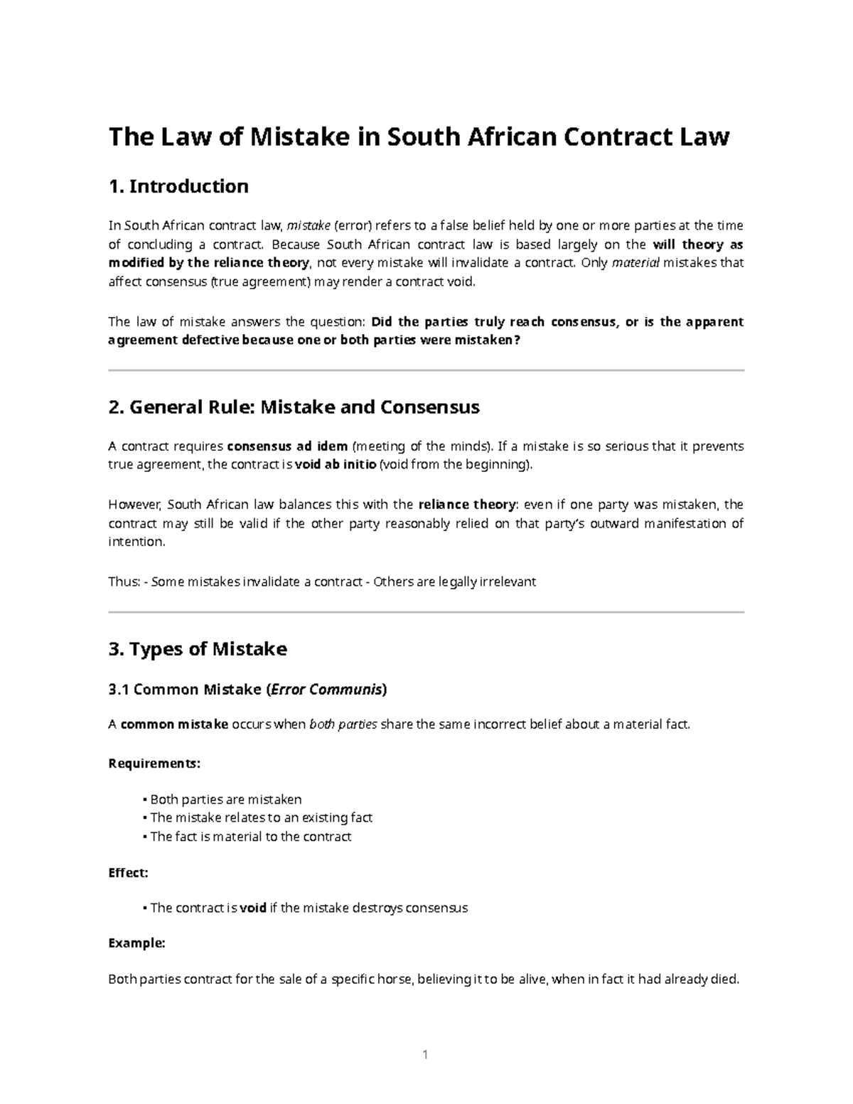 Law of Mistake in South African Contract Law: Key Concepts and Cases ...