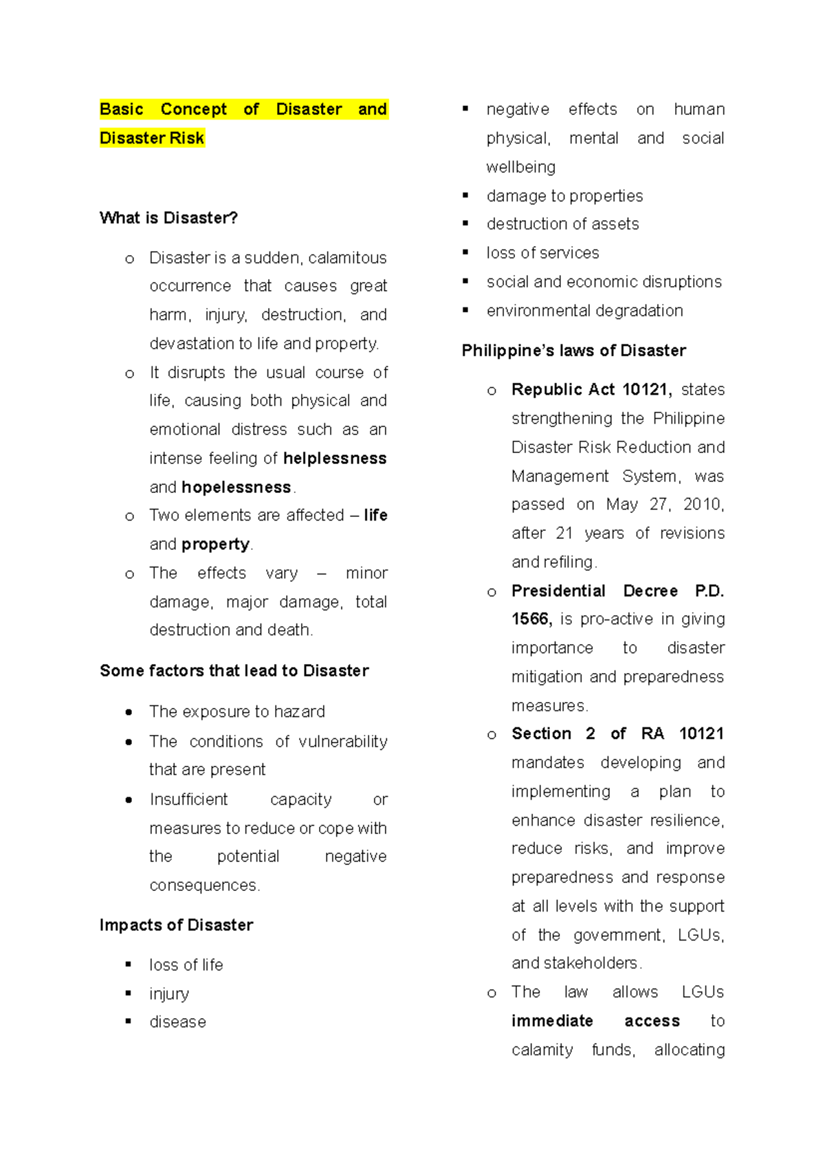Disaster Readiness and Risk Reduction Management - Notes - Basic ...