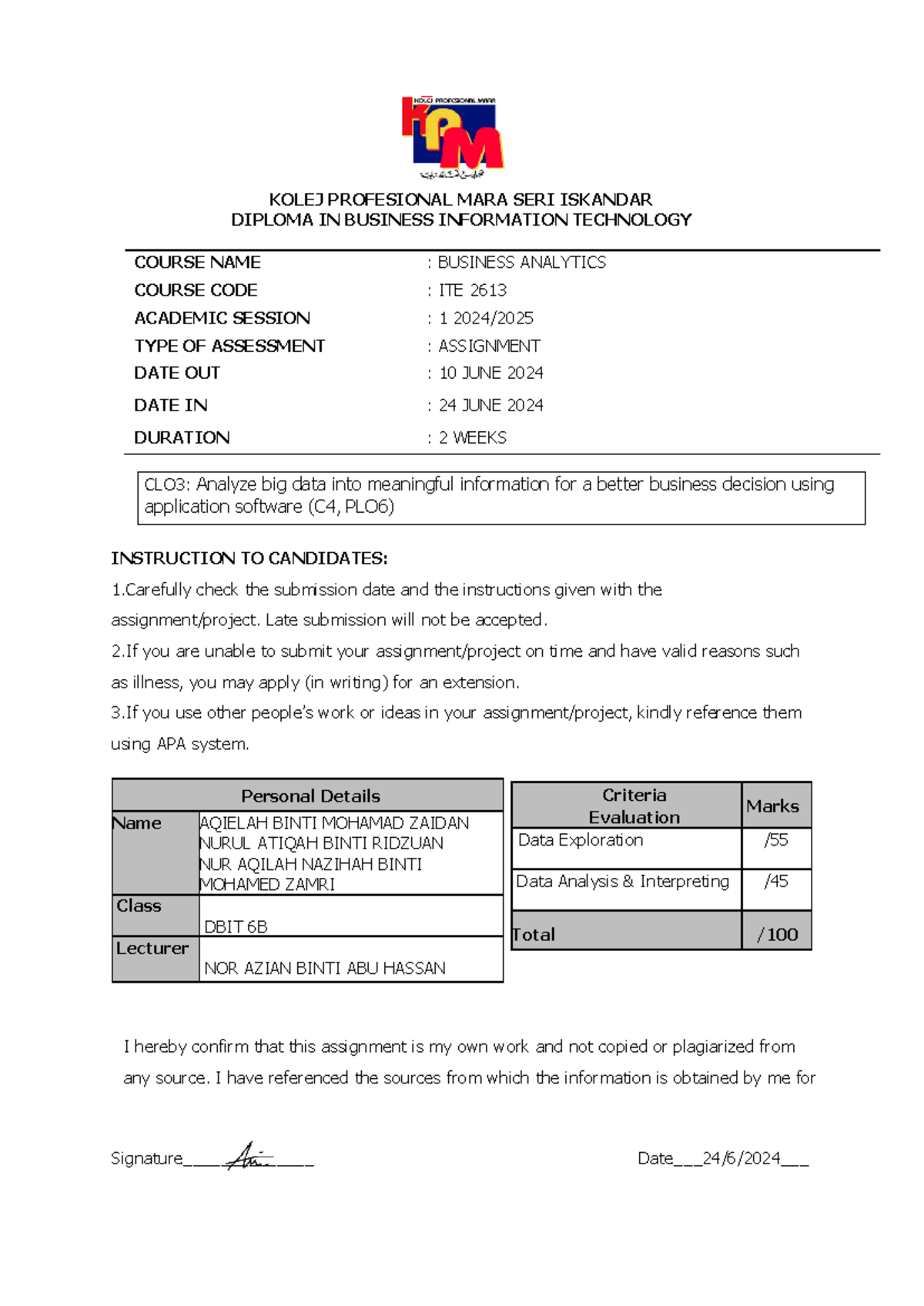 Business Analytics Assignment (ITE 2613): Data Analysis & Insights ...