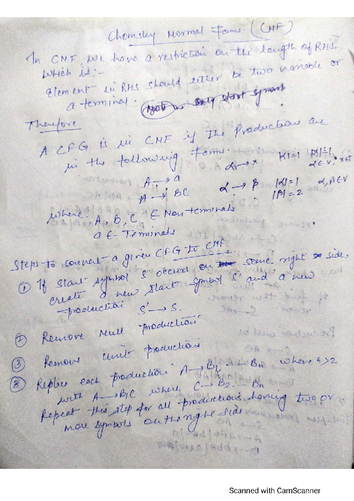 Chomsky Normal Form (CNF) Conversion Steps - CSE - Studocu