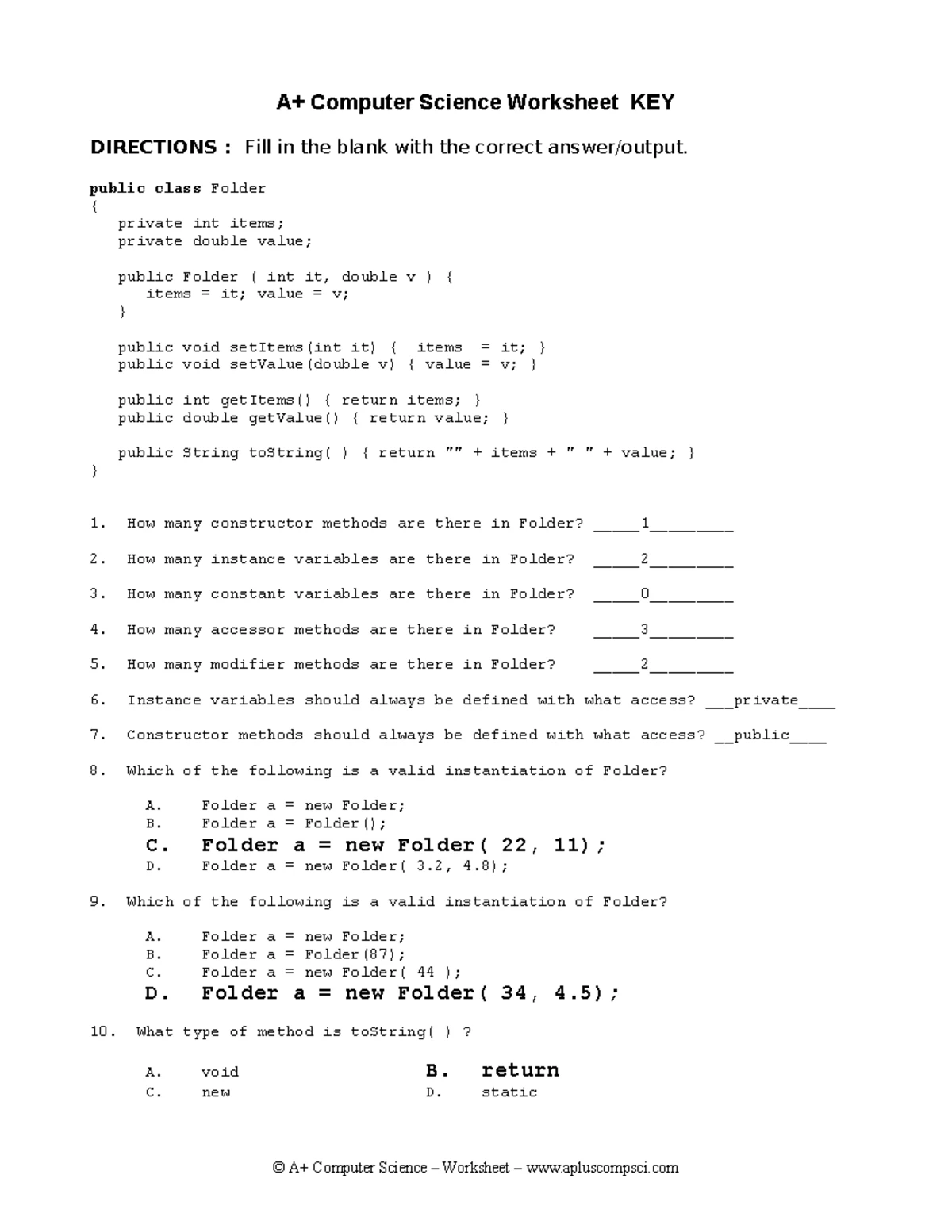 A+ CS - Inheritance & Polymorphism WS #4 KEY Analysis - Studocu