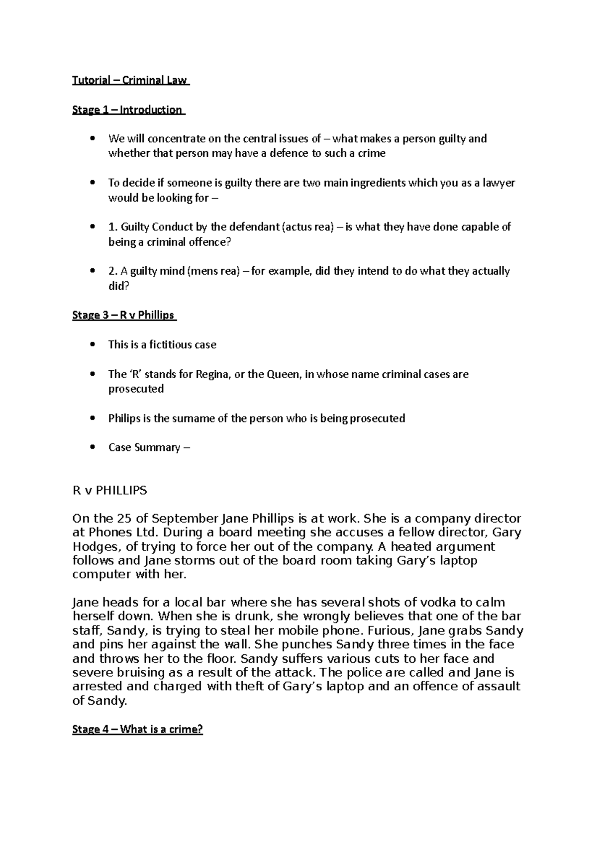 Criminal Law Tutorial: Key Concepts and Case Analysis - Studocu
