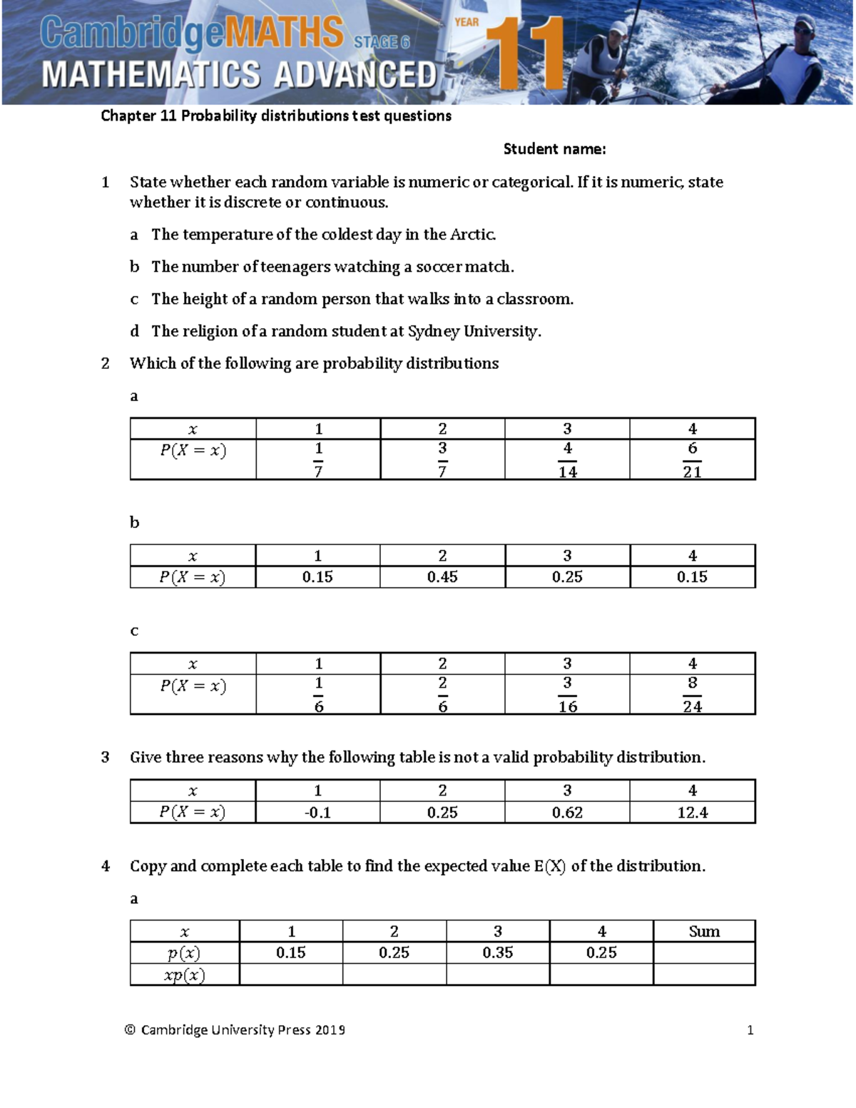 Chapter 11 Test: Probability Distributions Questions & Solutions - Studocu