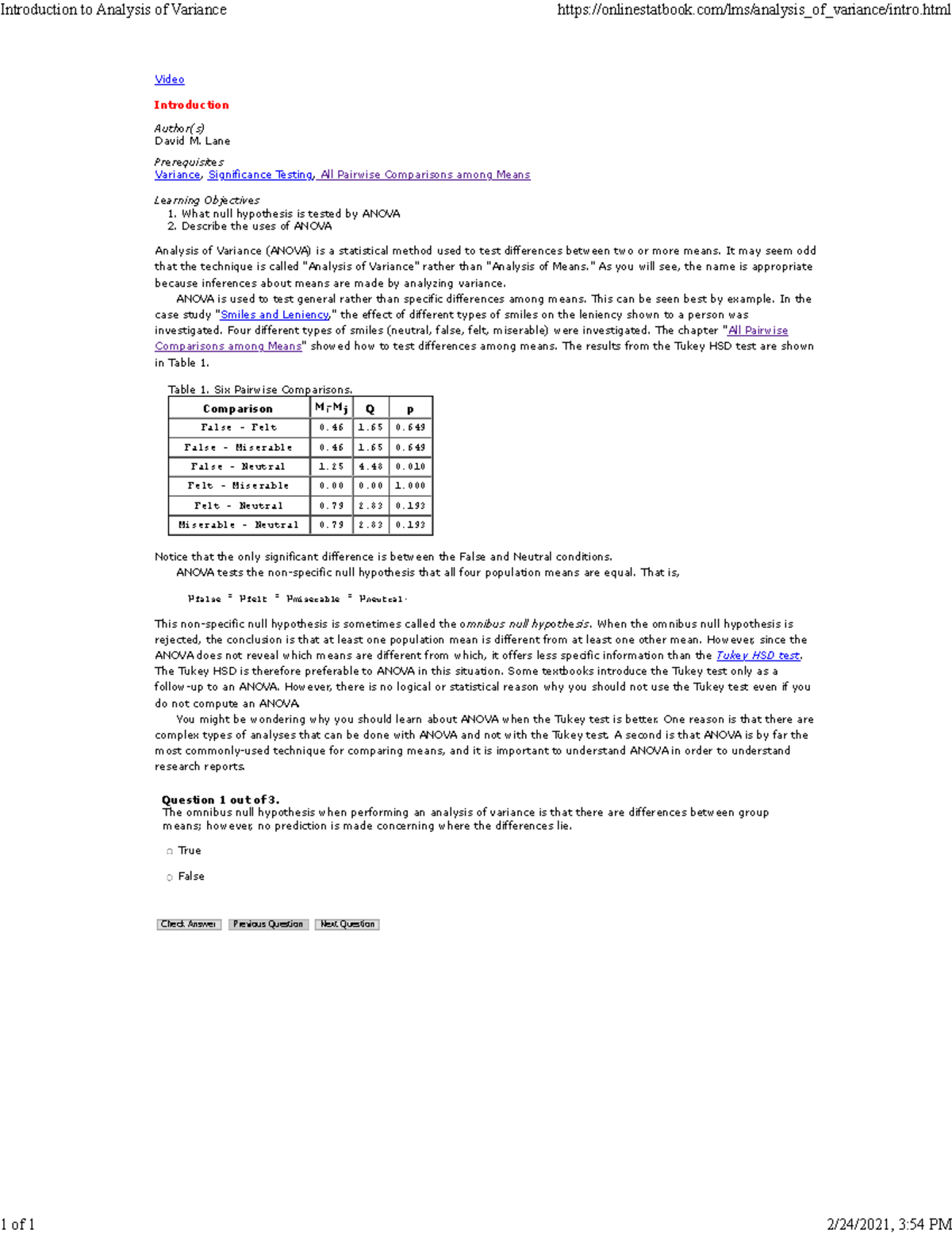 Introduction to ANOVA - Lecture Notes - Studocu