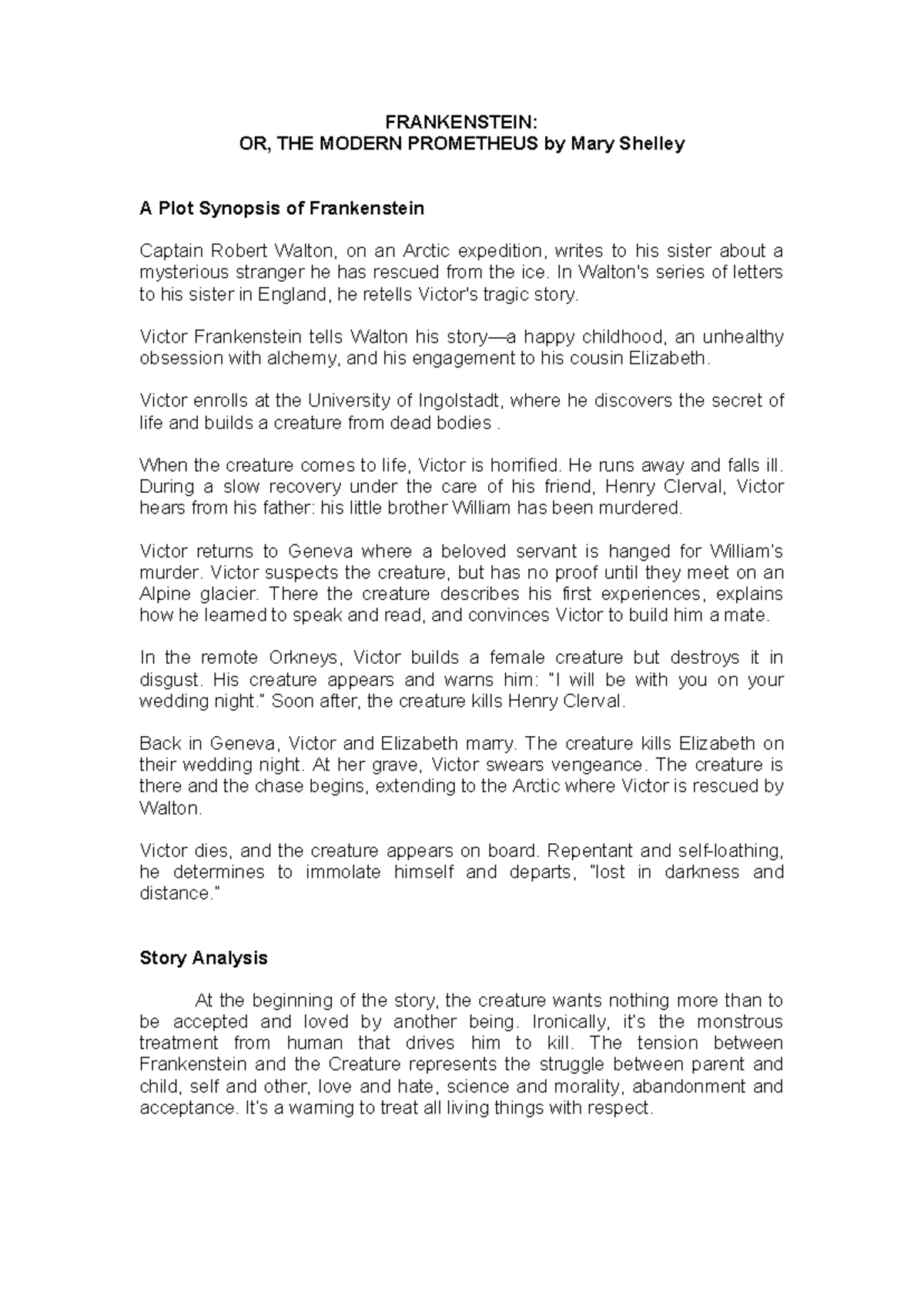 FRANKENSTEIN (ENG 101): A Comprehensive Plot Synopsis and Analysis ...