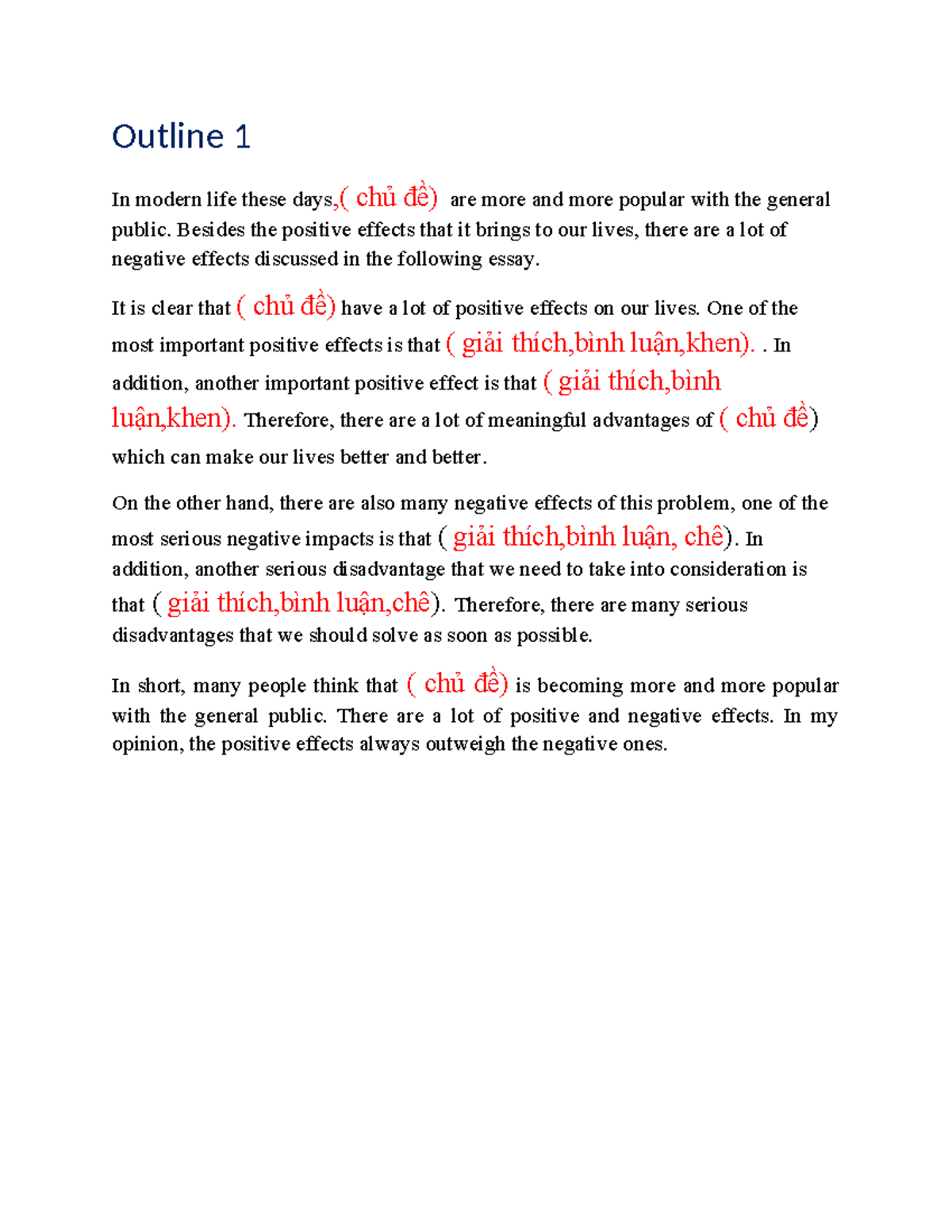 Outline 1 - Positive and Negative Effects of (Chủ đề) - Studocu