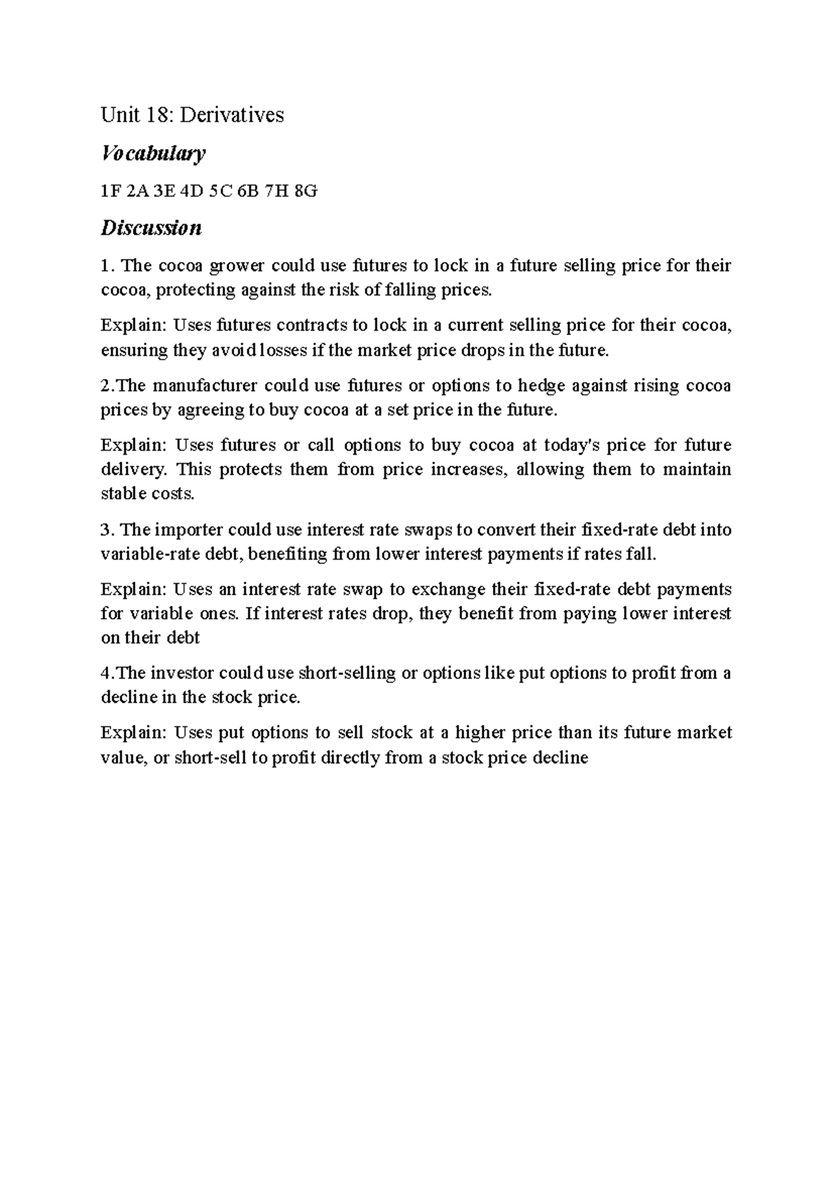 Unit 18 - Lecture Notes on Derivatives and Futures Contracts - Studocu