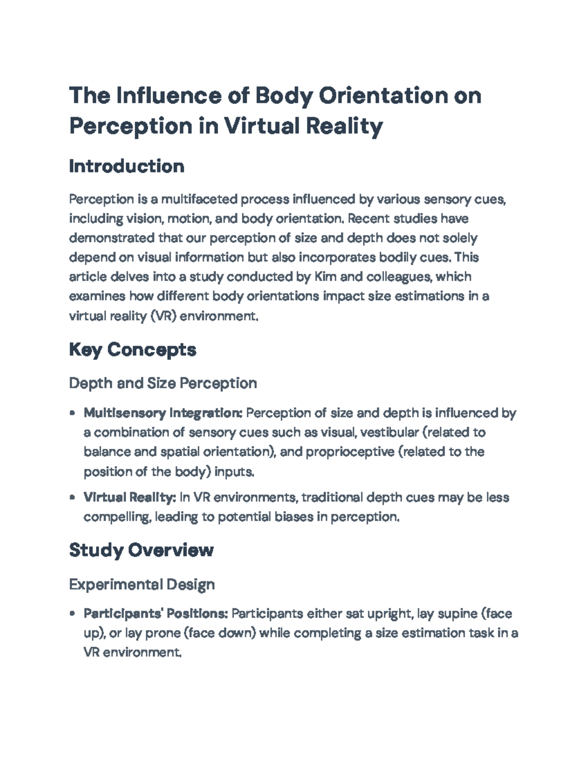 The Influence of Body Orientation on Size Perception in Virtual Reality ...