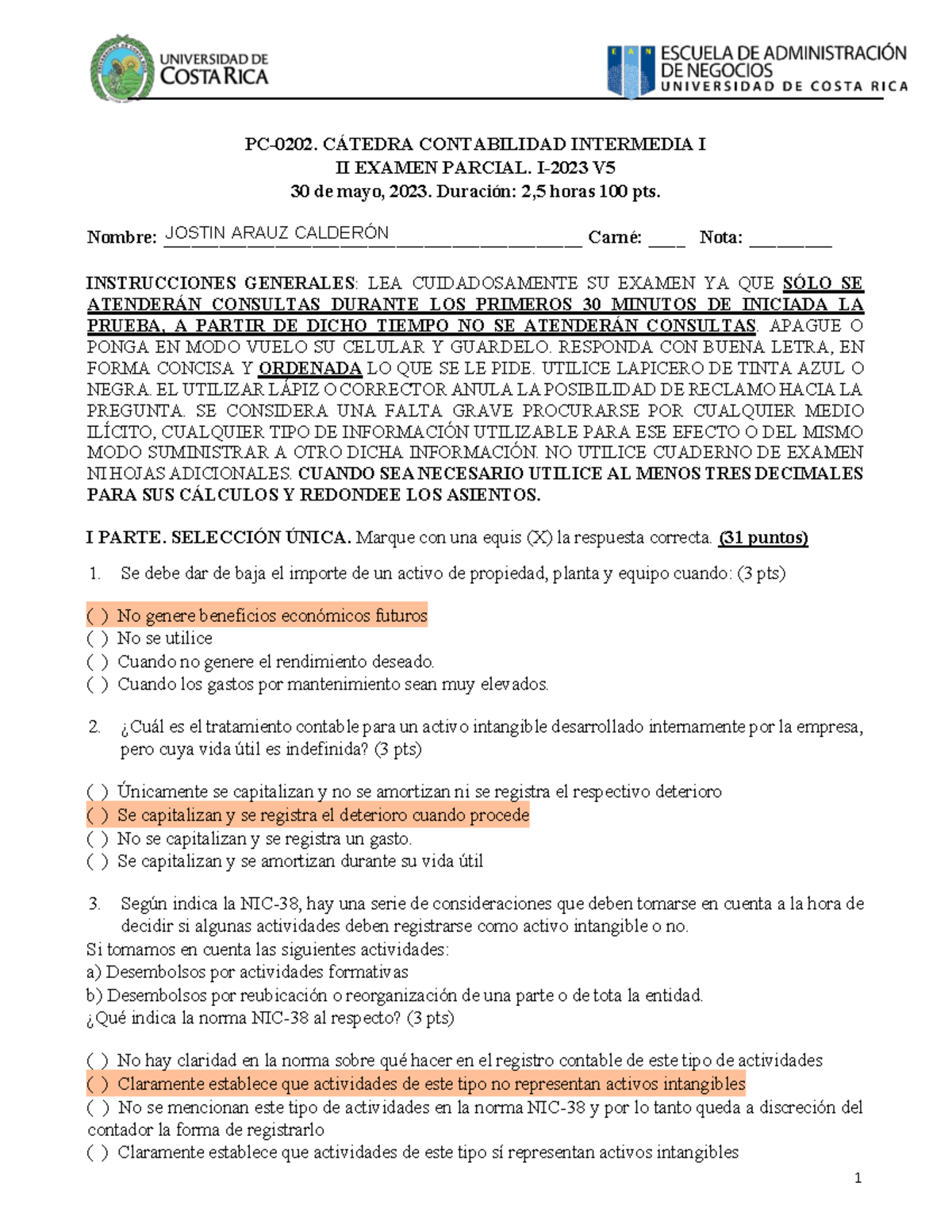 CÁTEDRA CONTABILIDAD INTERMEDIA I II EXAMEN PARCIAL - 30 Mayo 2023 ...