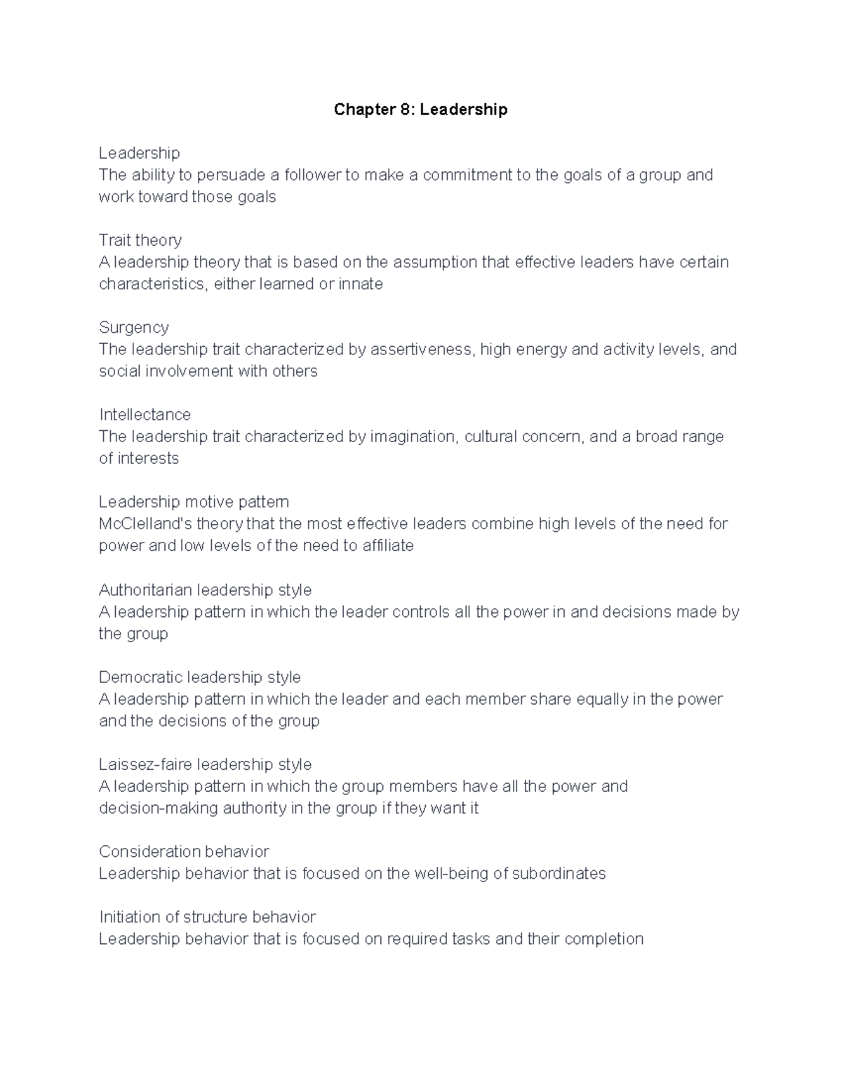 Chapter 8 Leadership: Key Concepts and Theories - Notes - Studocu