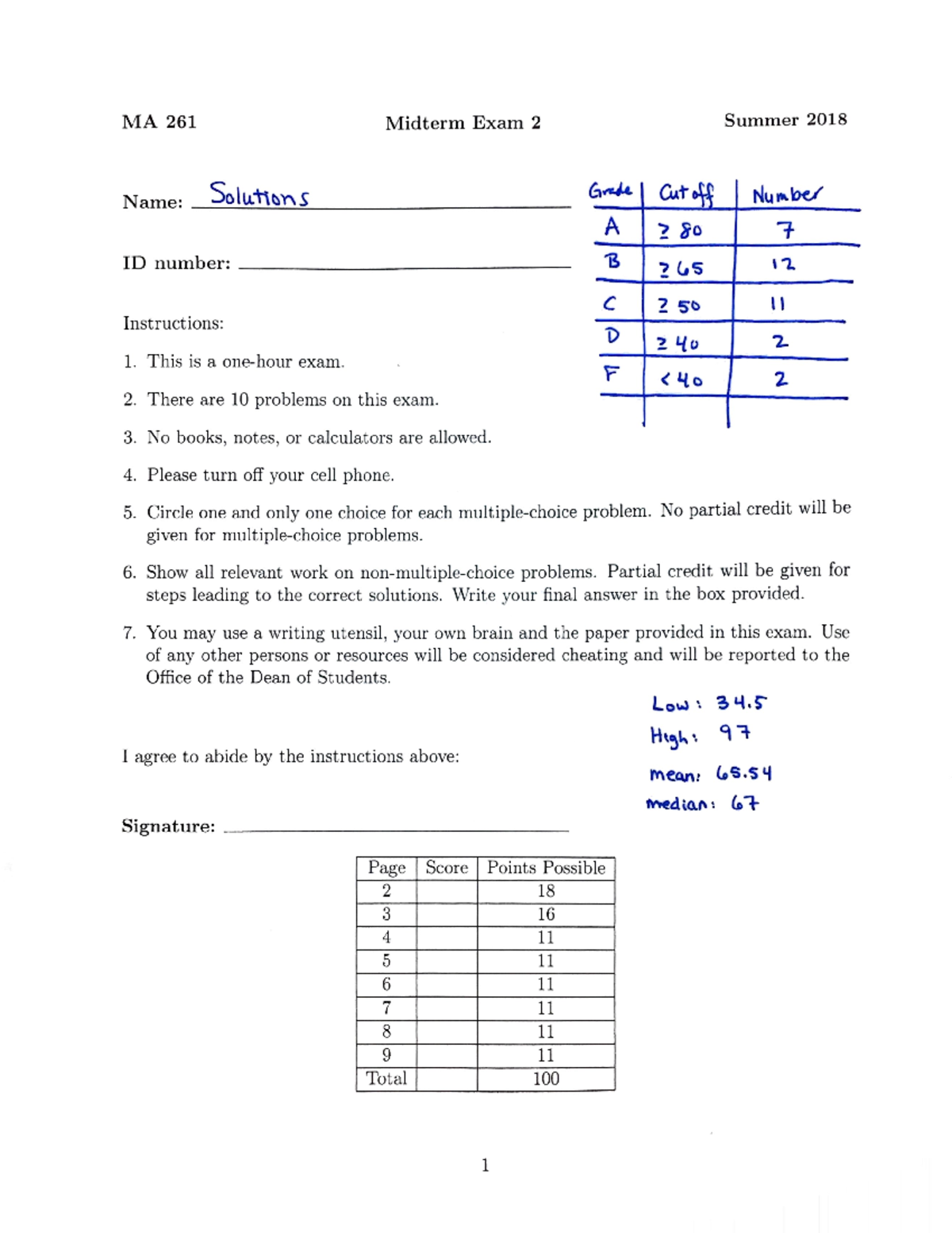 MA 261 Midterm Exam 2 Solutions - Summer 2018 - Studocu