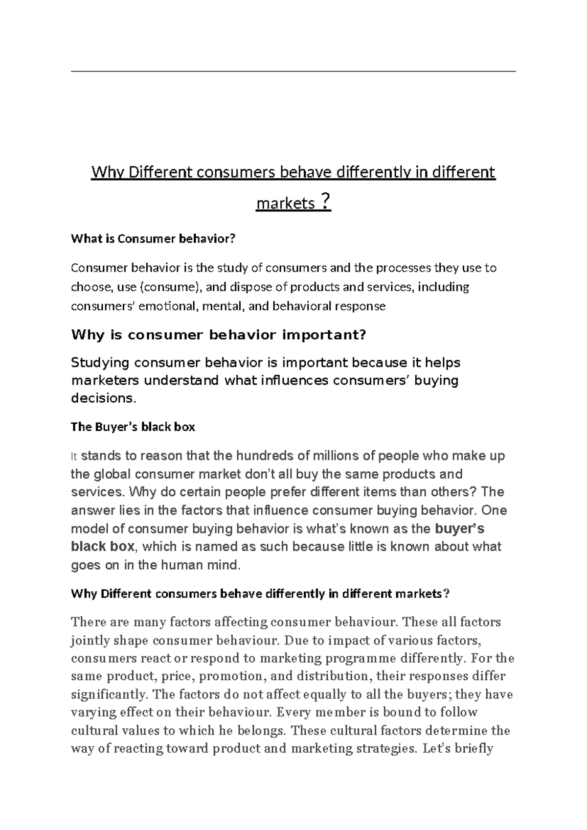 Consumer behavior 1 assignment - Why Different consumers behave ...