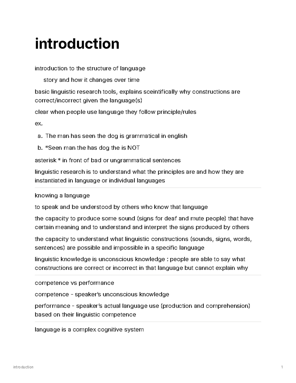 LINA01 Introduction to Language Structure and Change Notes - Studocu