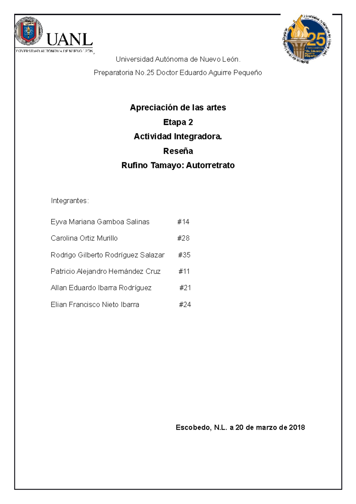 Artes actividad Integradora Etapa 2 - Universidad Autónoma de Nuevo ...