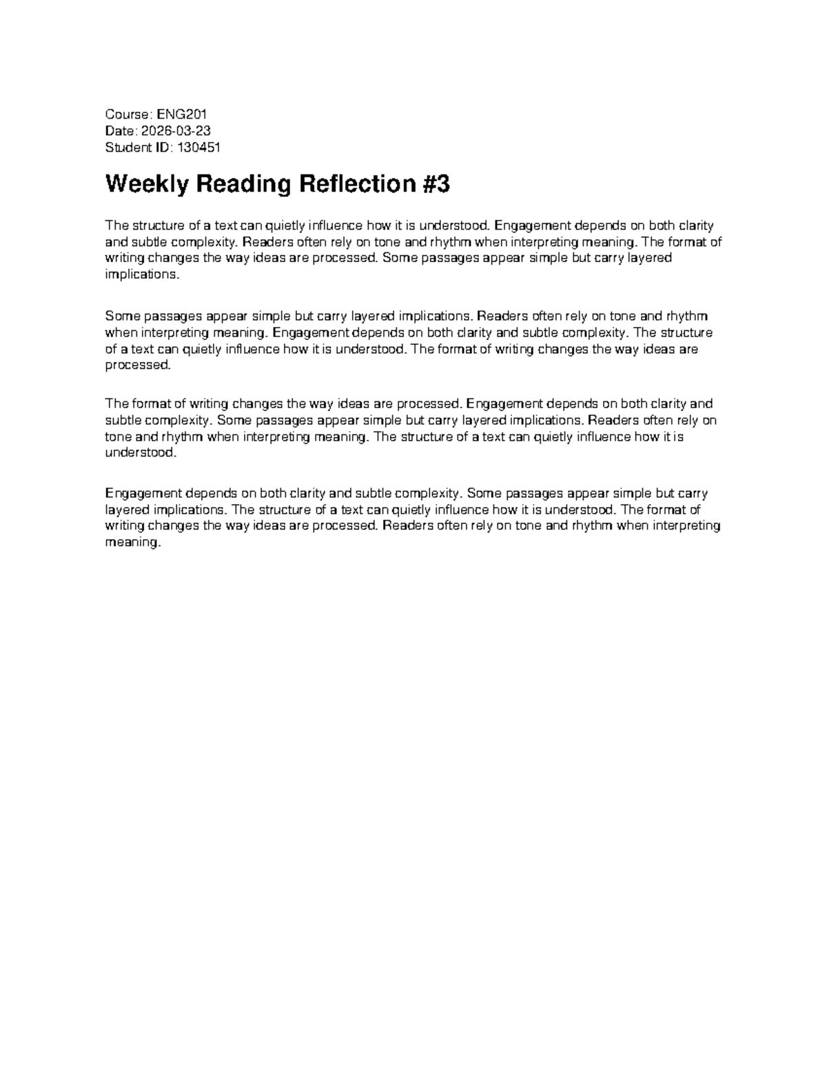 ENG201 Weekly Reading Reflection: Understanding Text Structure - Studocu