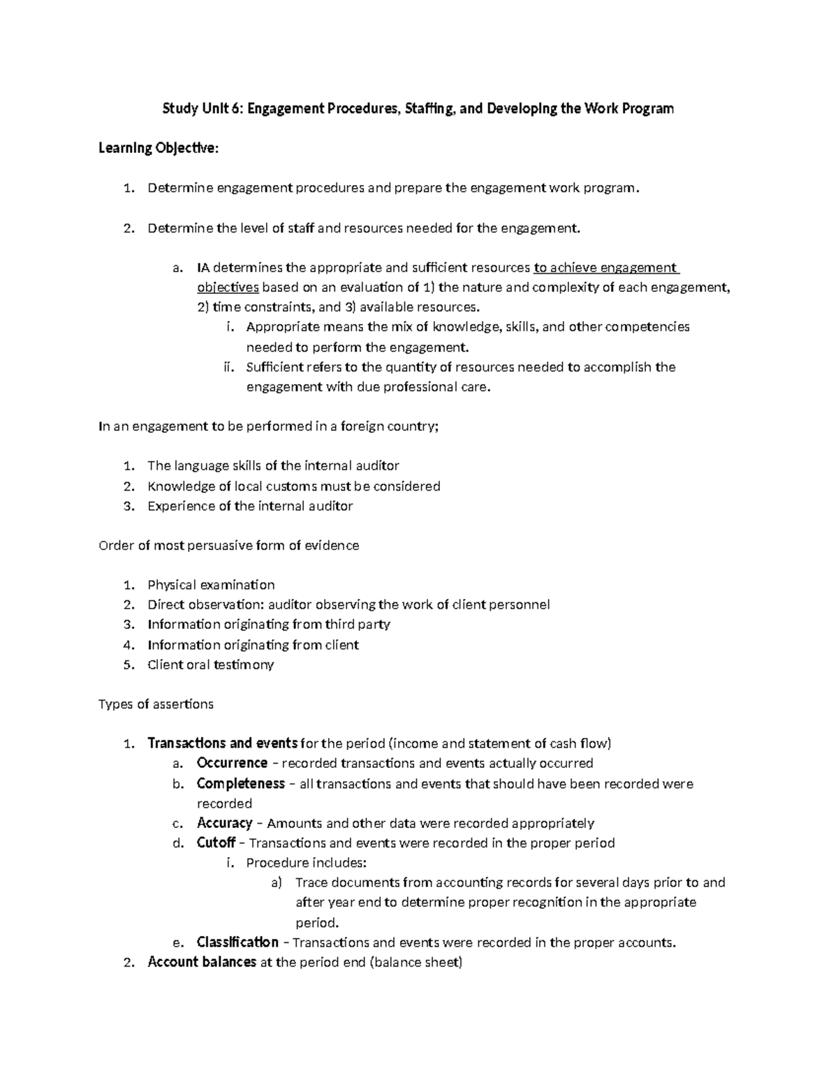 Study Unit 6: Engagement Procedures and Work Program Development - Studocu