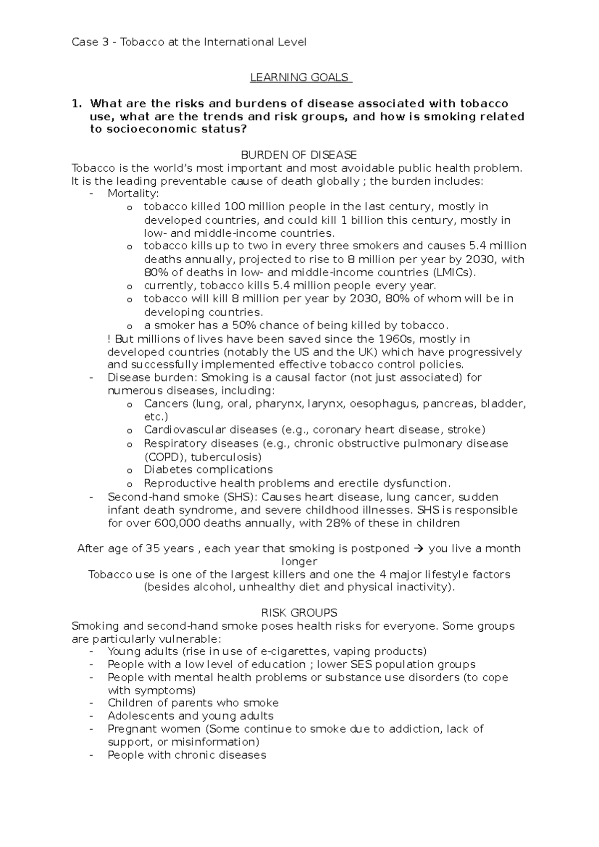 Case Study 3: Global Tobacco Control Strategies and Health Impacts ...