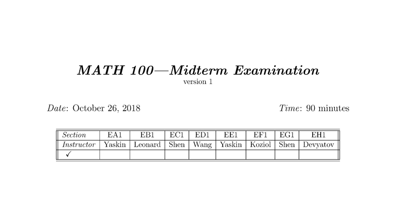 MATH 100 Fall 2018 Midterm Exam Solutions - Studocu