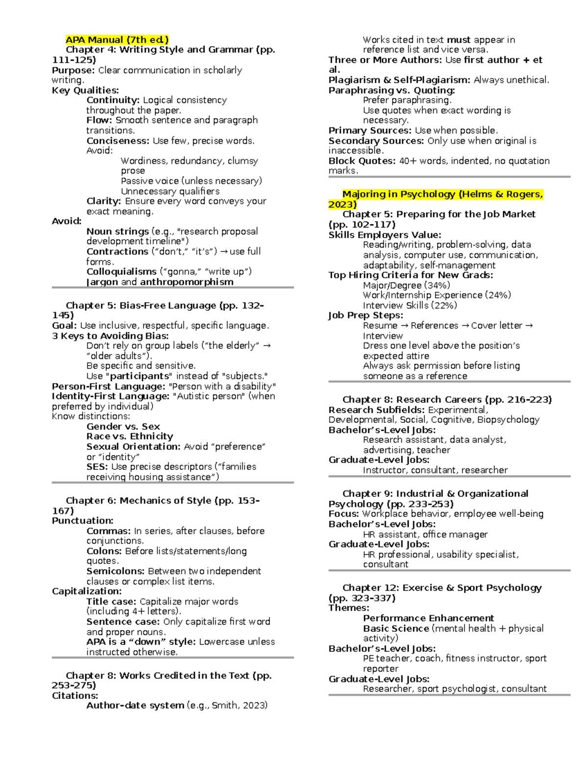 Career & Writing Final Exam Study Guide: APA Manual Insights - Studocu