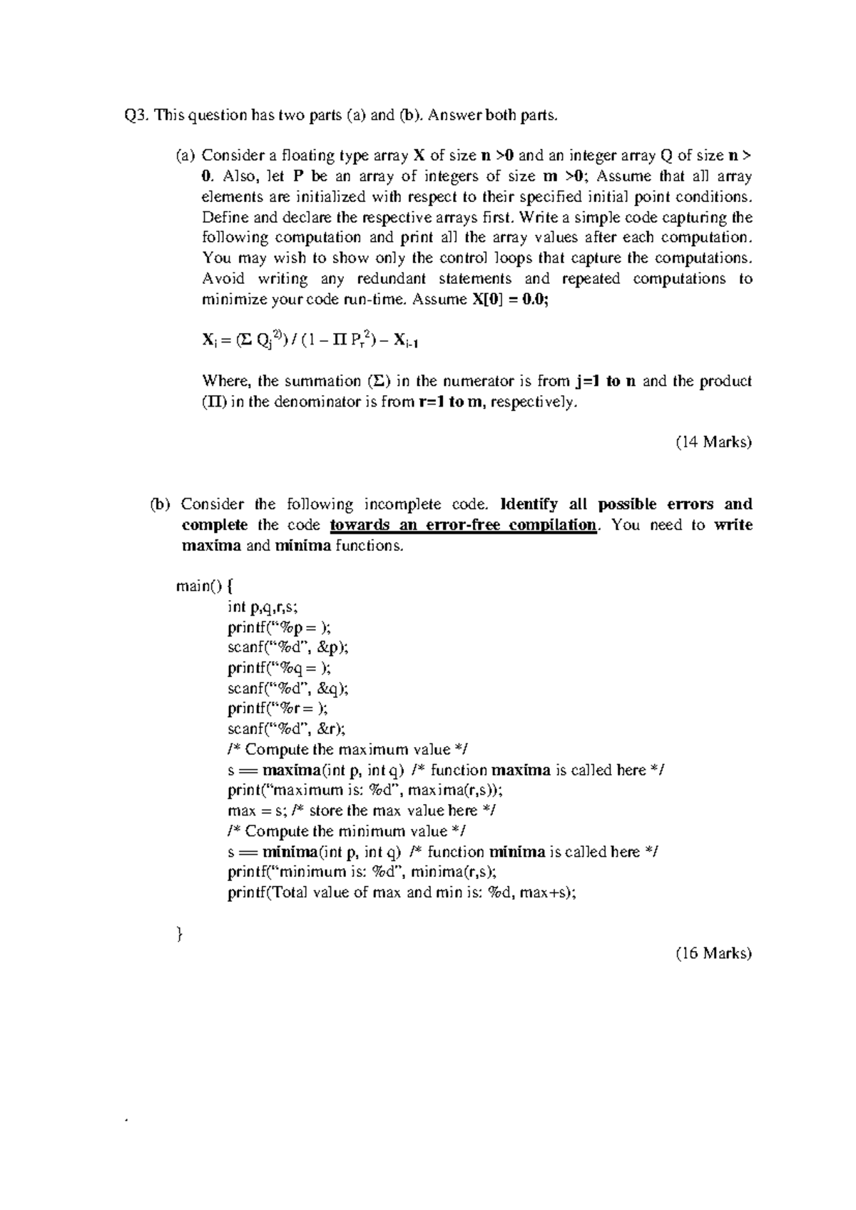 TE2101 Sample Sect B - Past Paper Q3 Coding and Error Analysis - Studocu