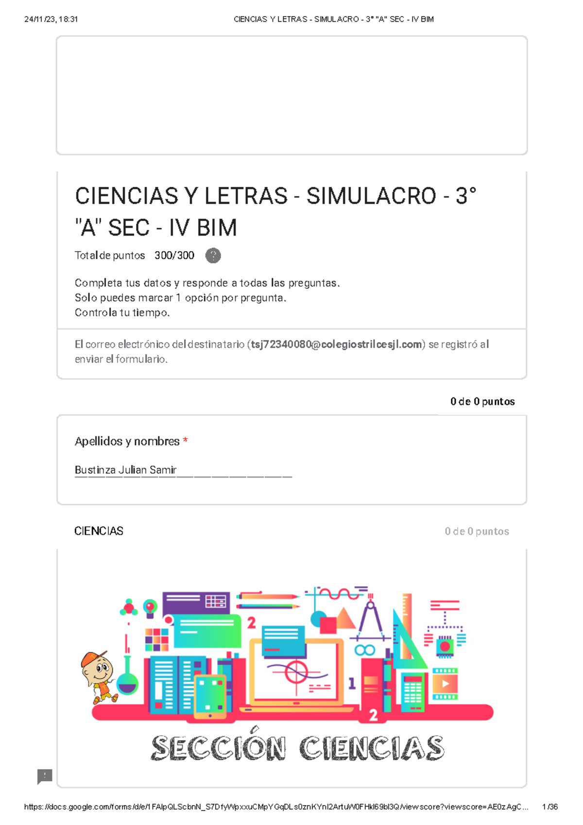 Ciencias Y Letras - Simulacro - 3 Z SEC - IV BIM - - Studocu