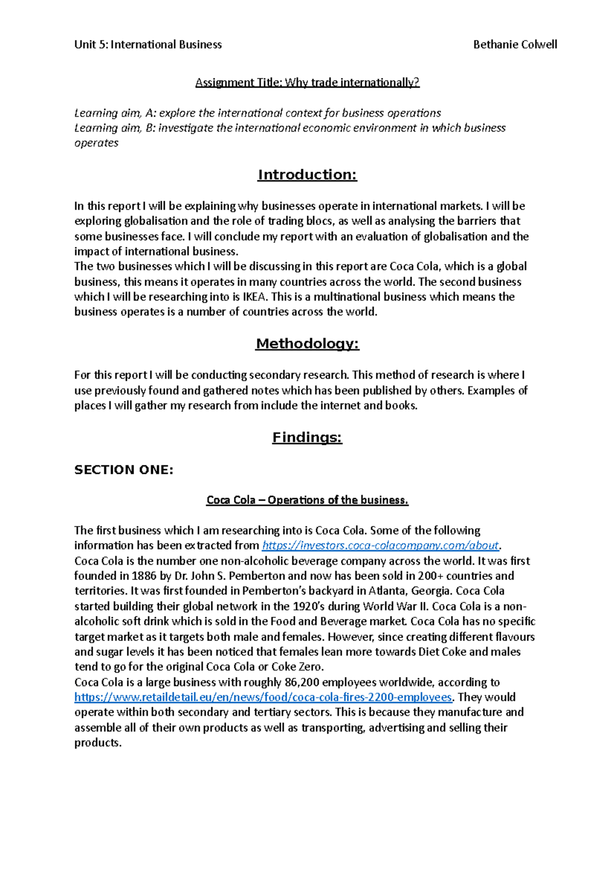 Level 3 Business: International Trade Analysis Assignment 1 - Studocu