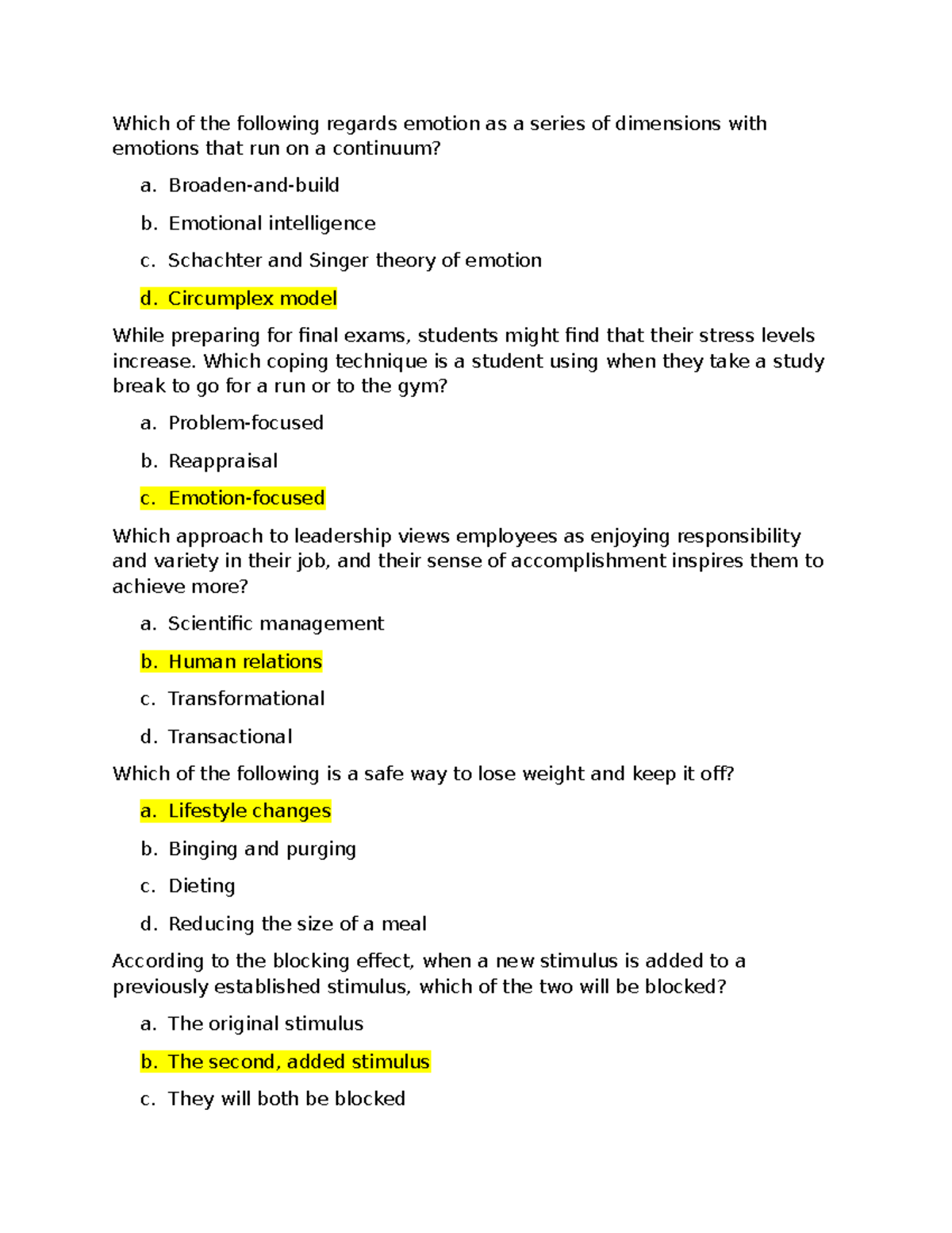 Psychology 101: Final Exam Study Guide on Emotions and Learning - Studocu