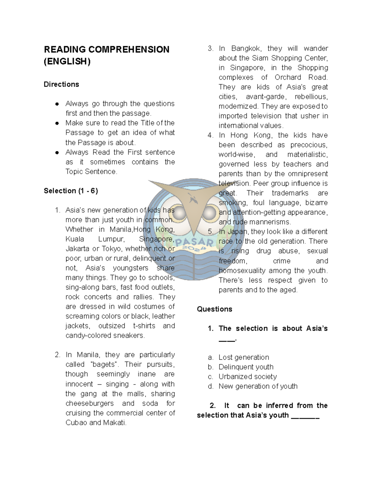 ENGLISH 101: Reading Comprehension Strategies & Practice Questions ...