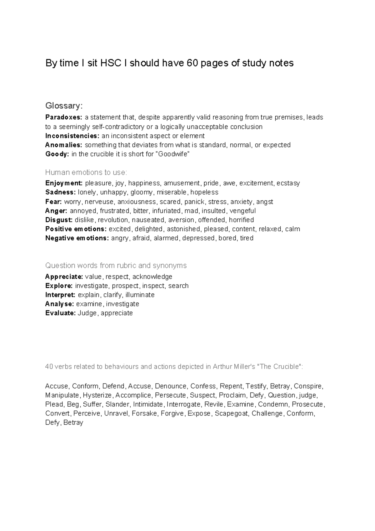 Common Module HSC: The Crucible Study Notes & Key Themes Analysis - Studocu