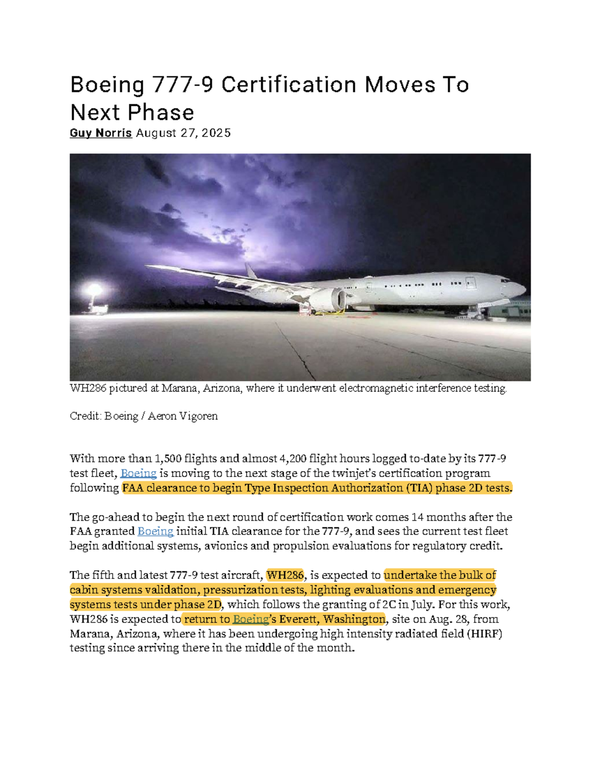 Boeing 777-9 Certification Update: Phase 2D Testing Progress - Boeing ...